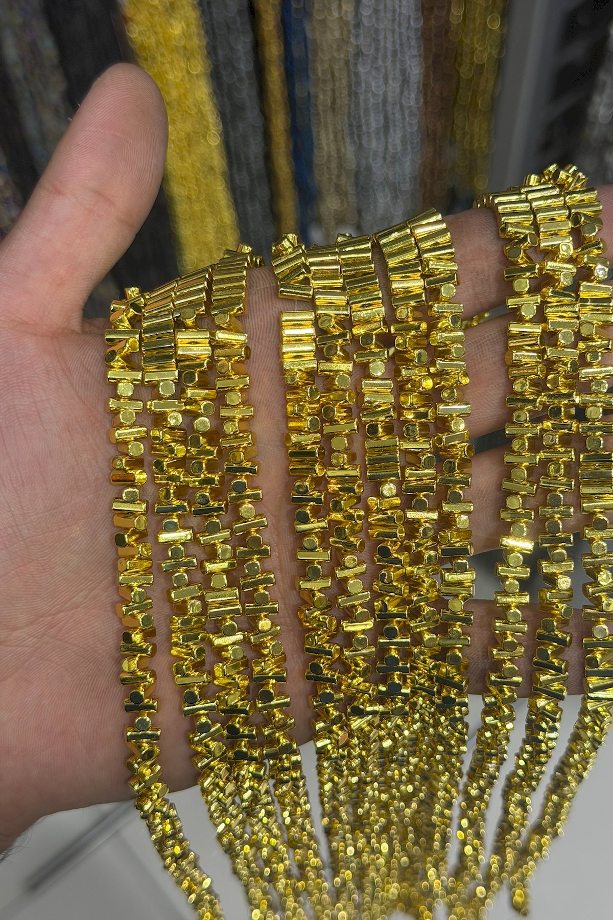 Hematit Taşı Dikdörtgen Kesim Altın Sarı 3x5mm Doğal Taş Dizi