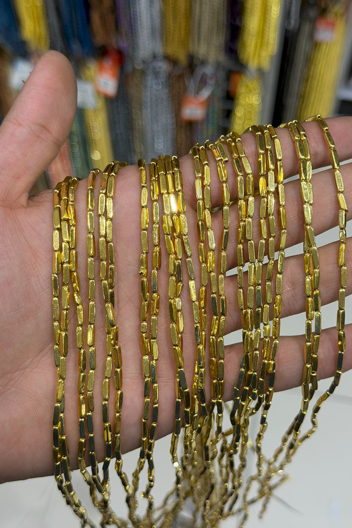 Hematit Taşı Dikdörtgen Kesim Altın Sarı 2x8mm Doğal Taş Dizi