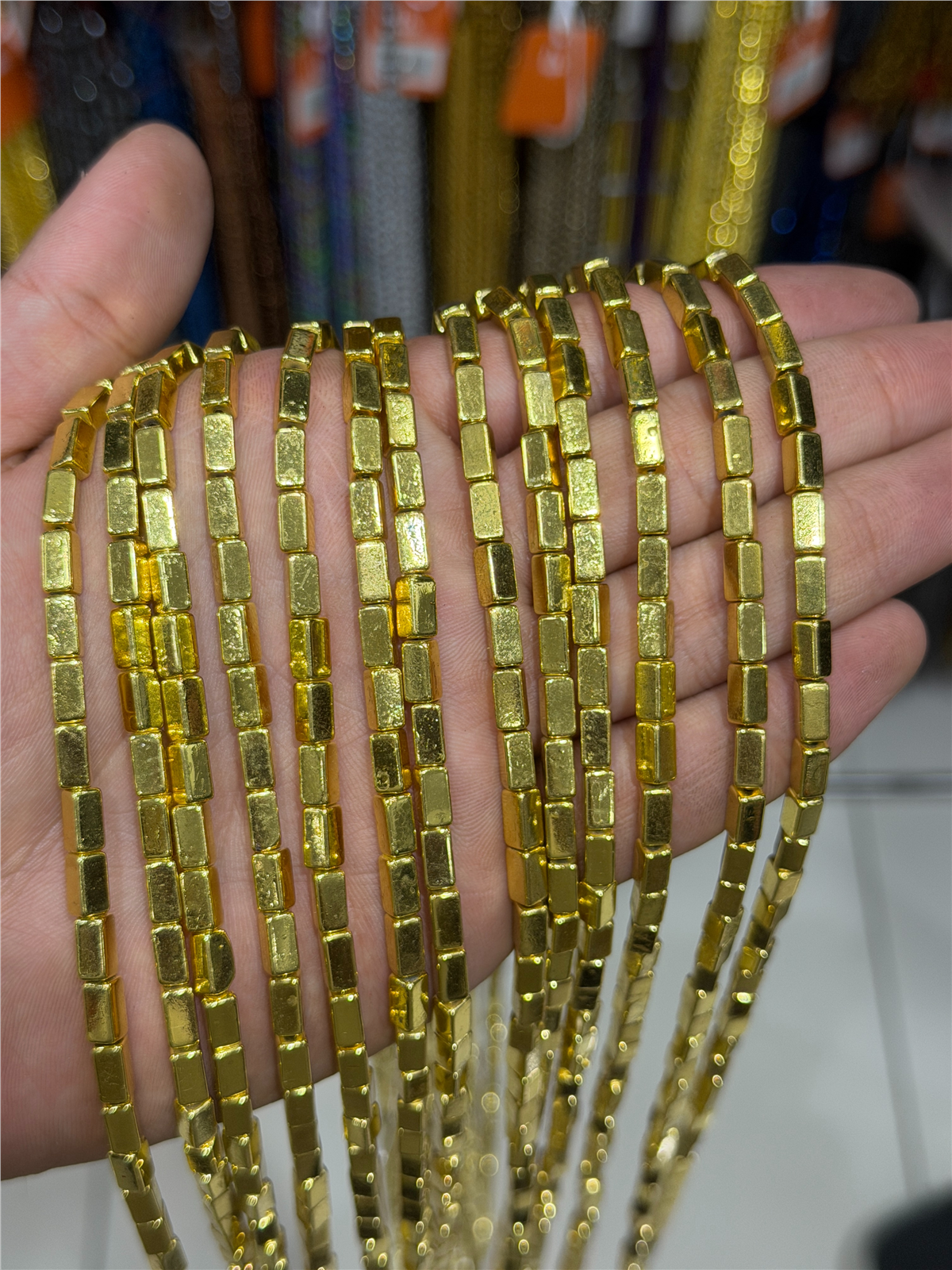 Hematit Taşı Dikdörtgen Kesim Altın Sarı 4x8mm Doğal Taş Dizi