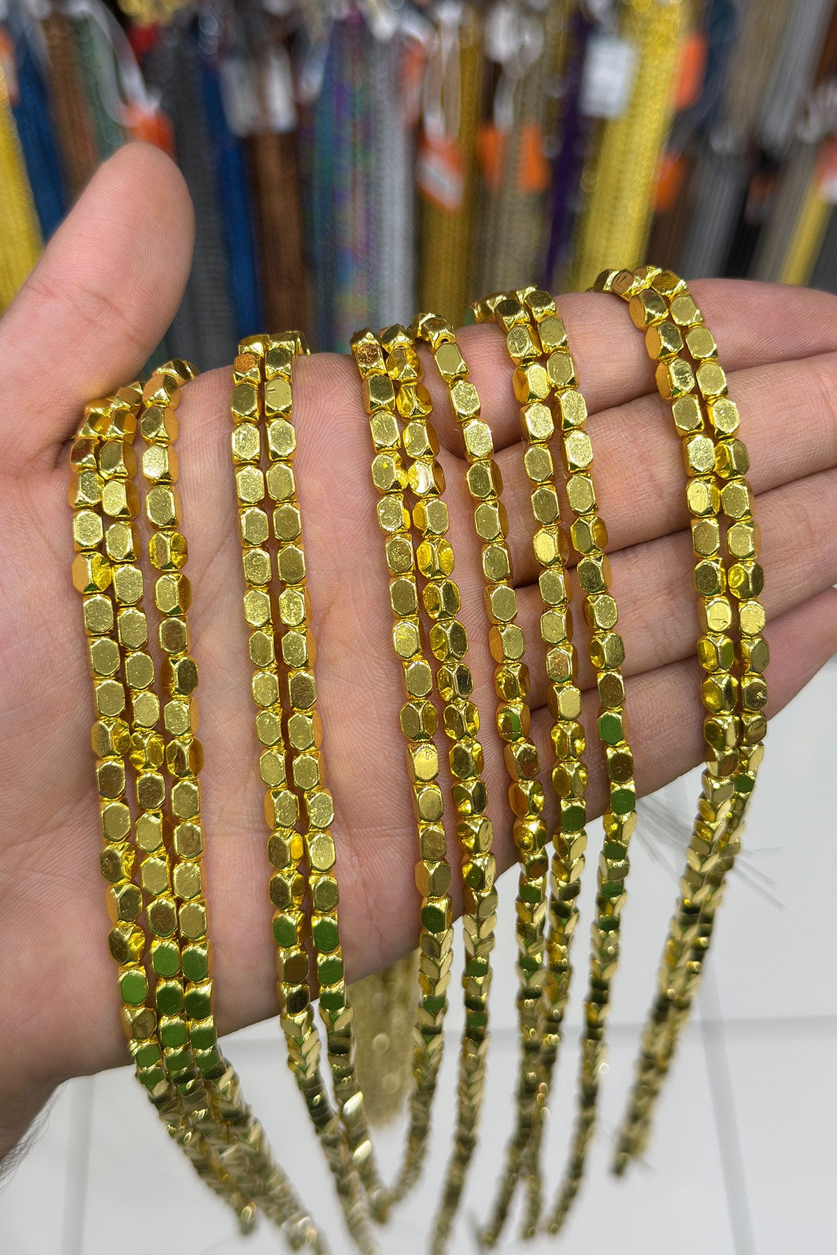 Hematit Taşı Dikdörtgen Kesim Altın Sarı 4x6mm Doğal Taş Dizi