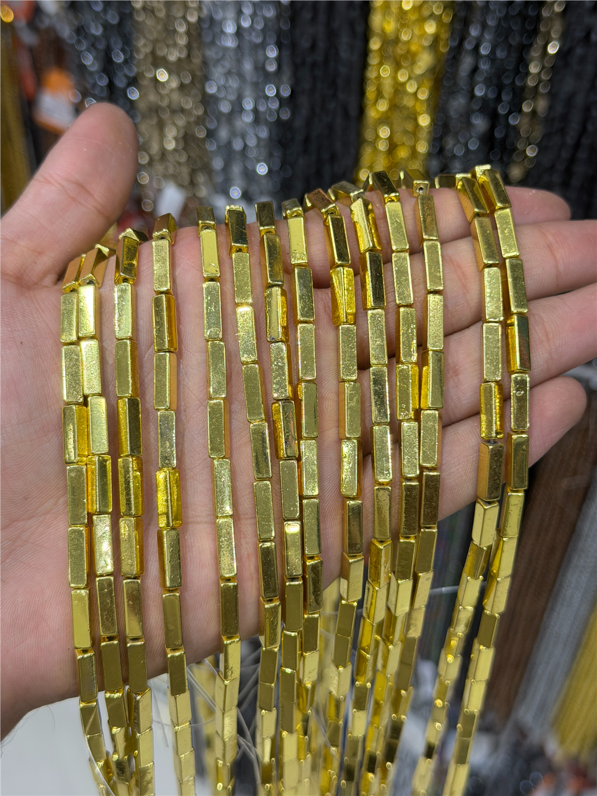 Hematit Taşı Dikdörtgen Kesim Altın Sarı 4x13mm Doğal Taş Dizi