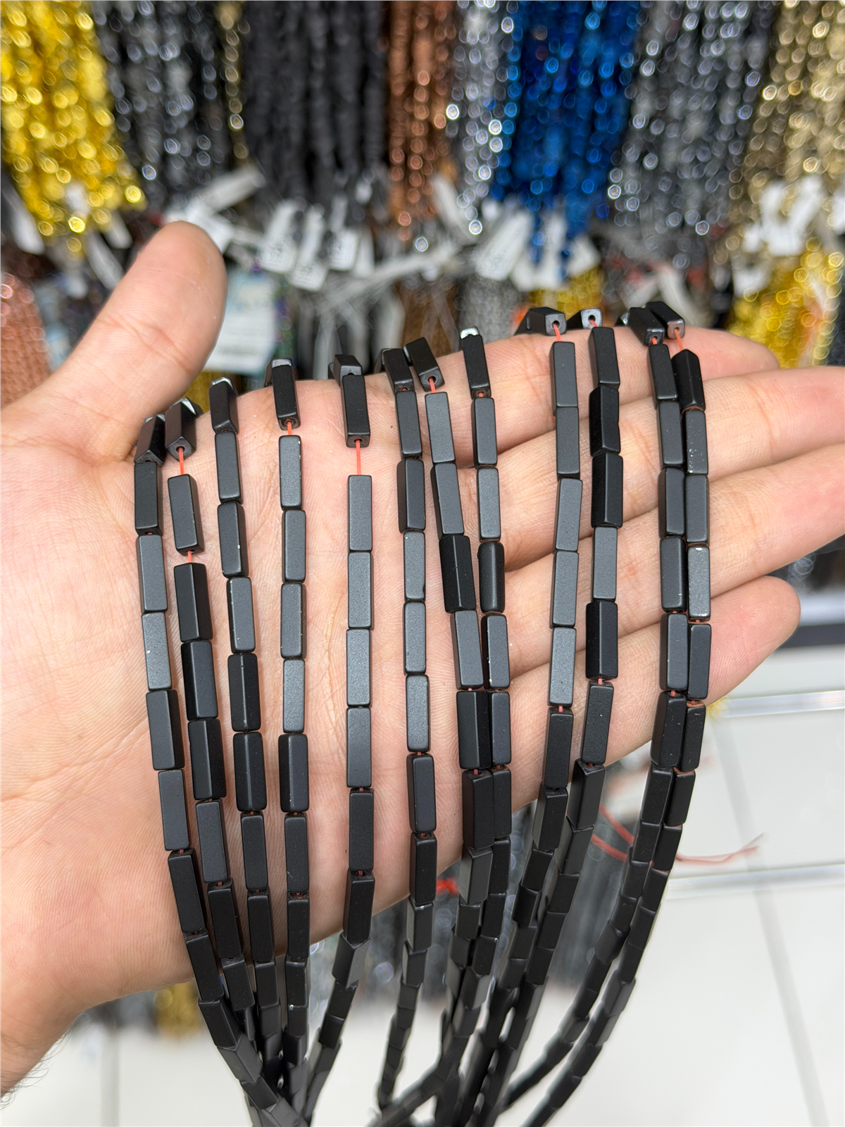 Hematit Taşı Dikdörtgen Kesim Mat Siyah 4x13mm Doğal Taş Dizi