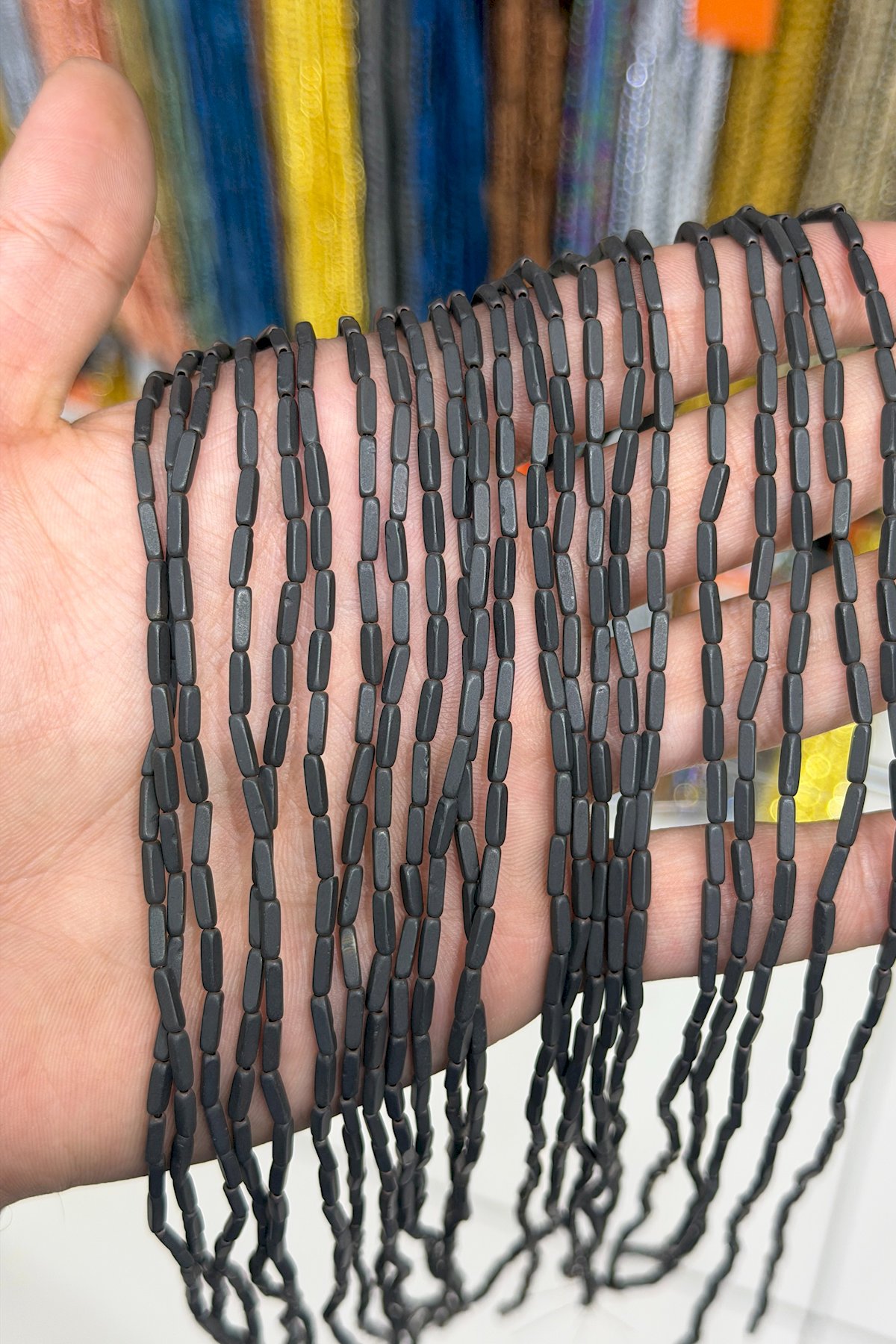Hematit Taşı Dikdörtgen Kesim Mat Siyah 2x8mm Doğal Taş Dizi