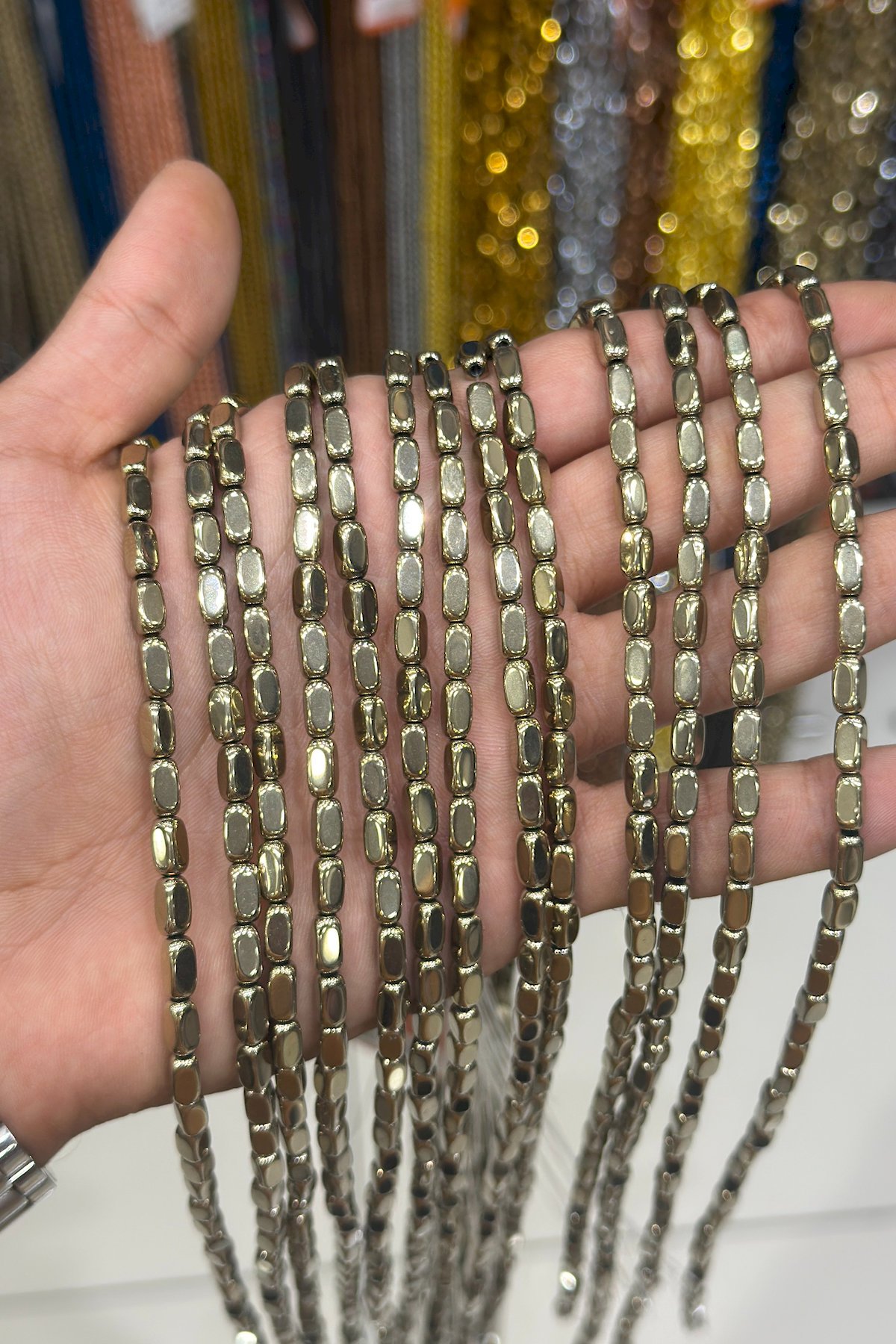 Hematite Natural Stone Shiny Antique Yellow Rectangular Cut 4x8mm String Of Beads