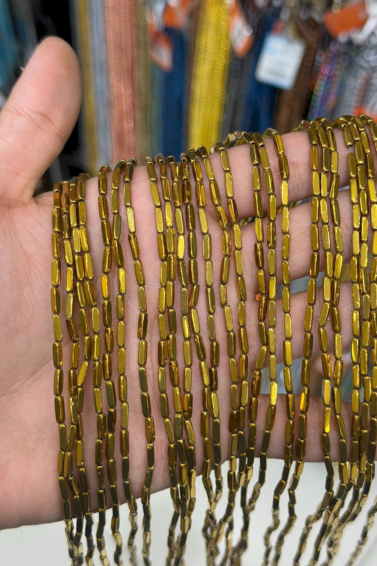 Hematit Taşı Dikdörtgen Kesim Parlak Gold 2x8mm Doğal Taş Dizi