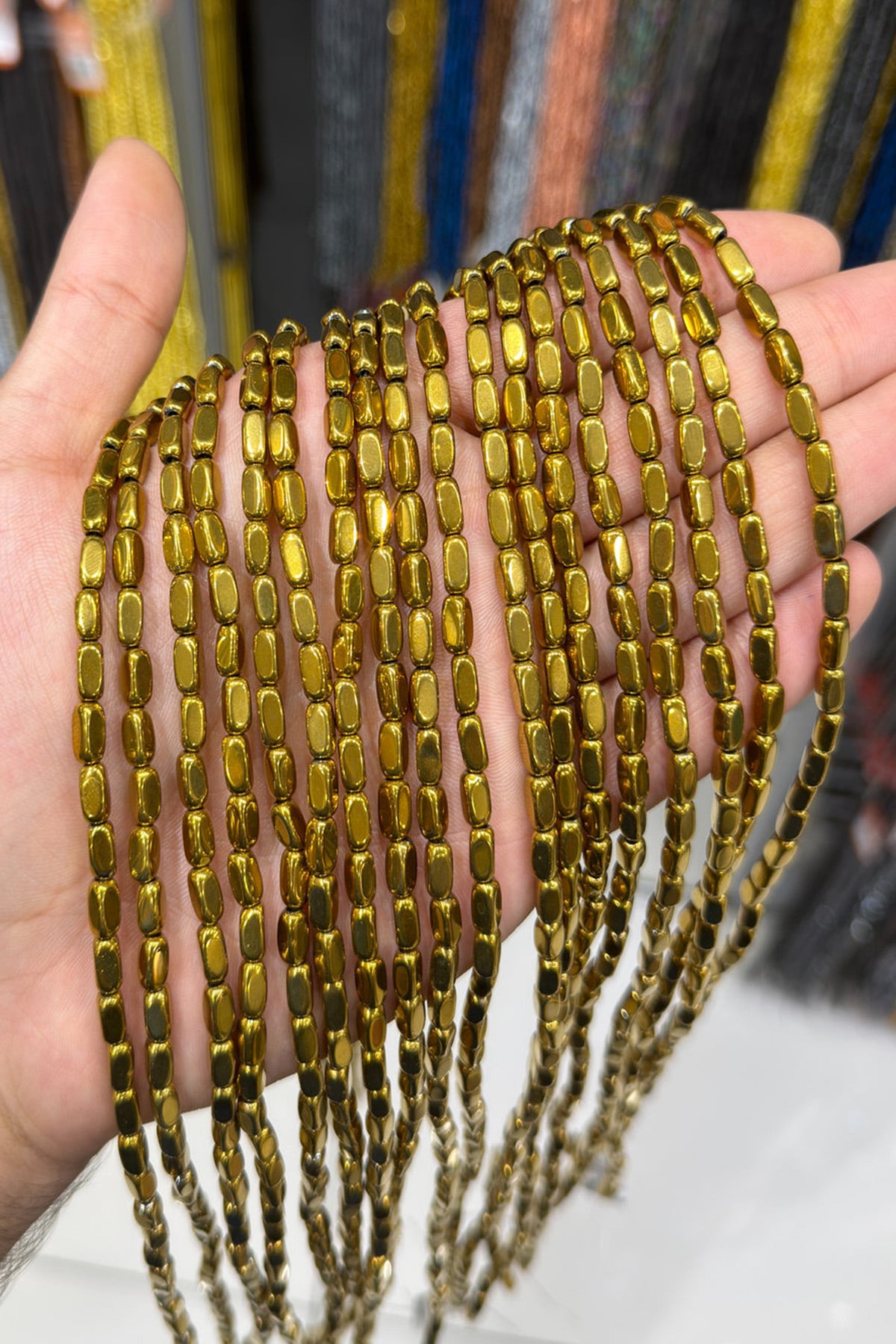 Hematit Taşı Dikdörtgen Kesim Parlak Gold 4x8mm Doğal Taş Dizi