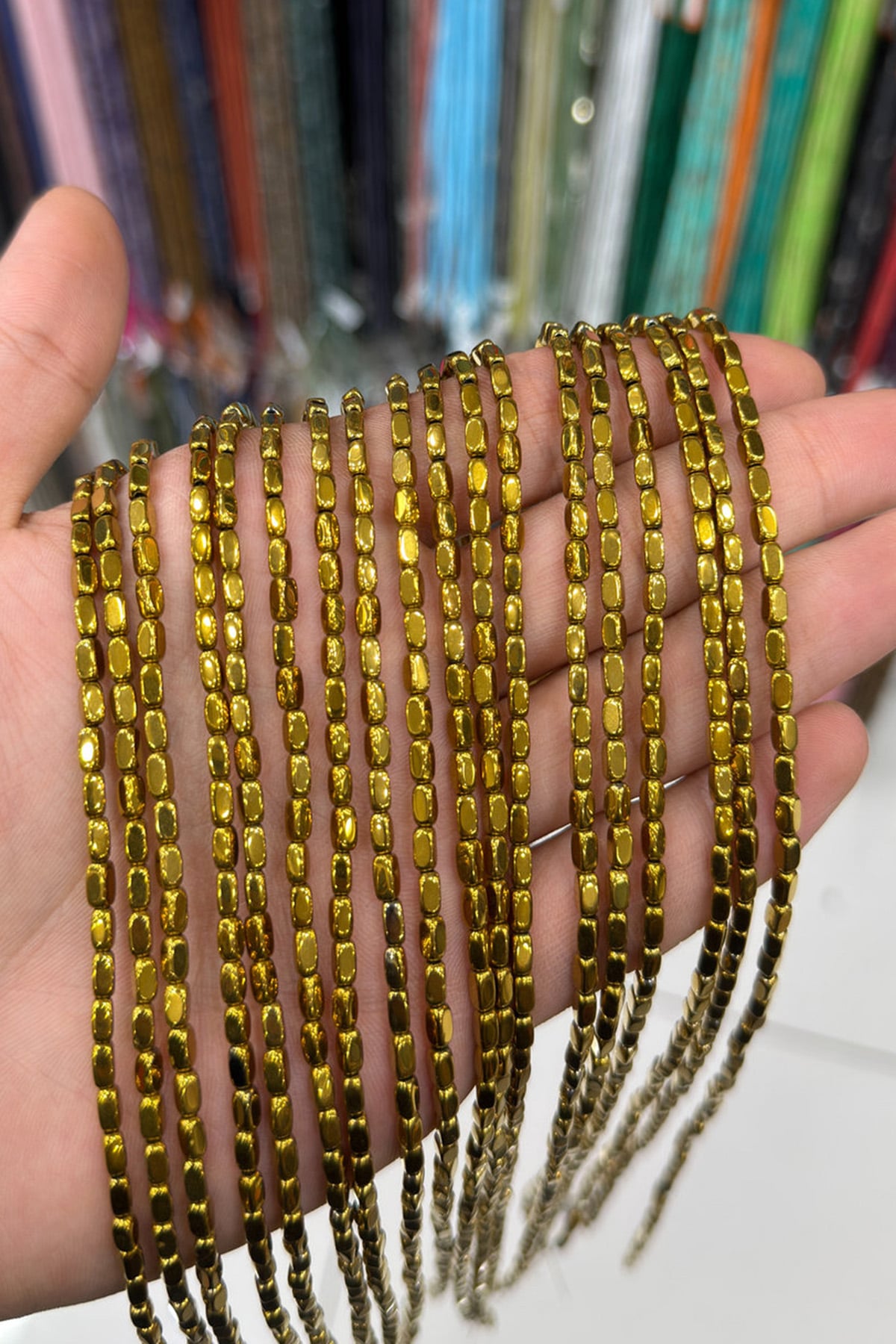 Hematit Taşı Dikdörtgen Kesim Parlak Gold 3x5mm Doğal Taş Dizi