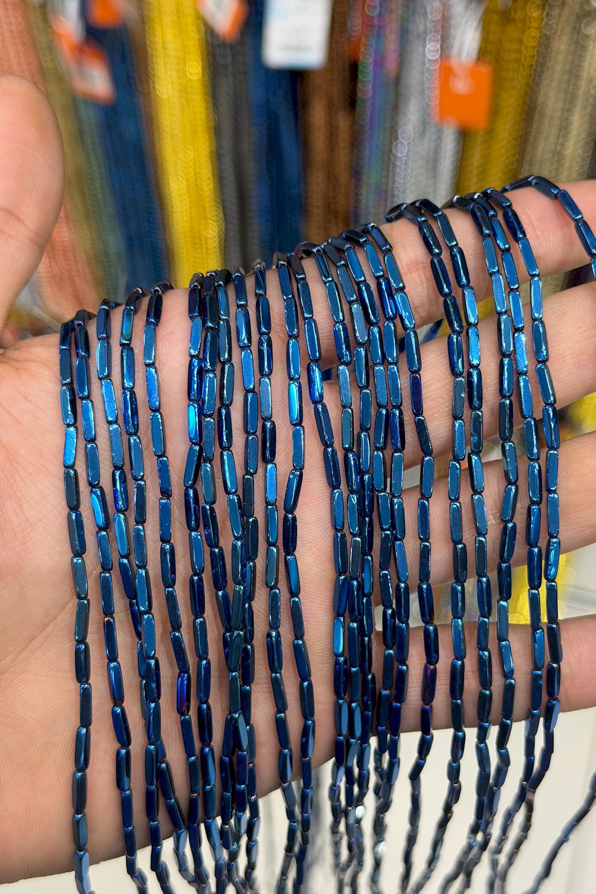 Hematit Taşı Dikdörtgen Kesim Parlak Mavi 2x8mm Doğal Taş Dizi