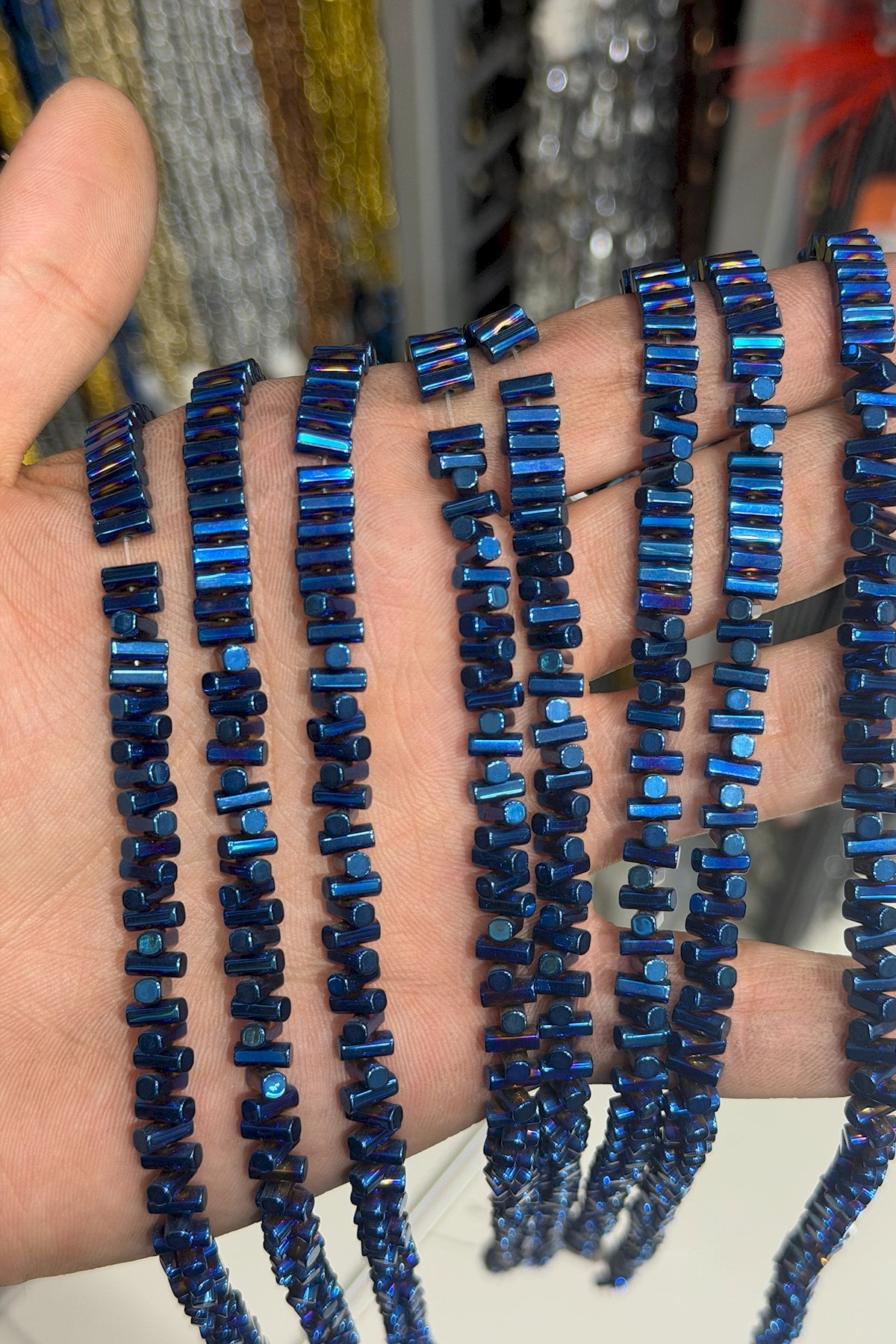 Hematite Natural Stone Shiny Blue Rectangular Cut 3x5mm String Of Beads