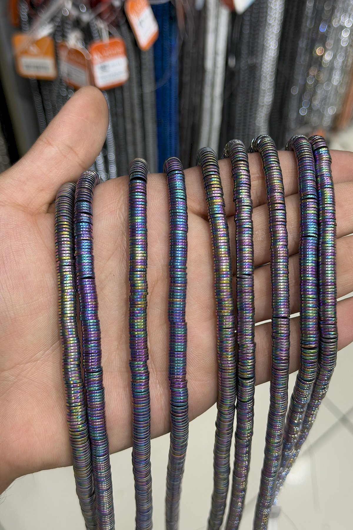 Hematit Taşı Disk Kesim Parlak Gökkuşağı 6x1mm Doğal Taş Dizi