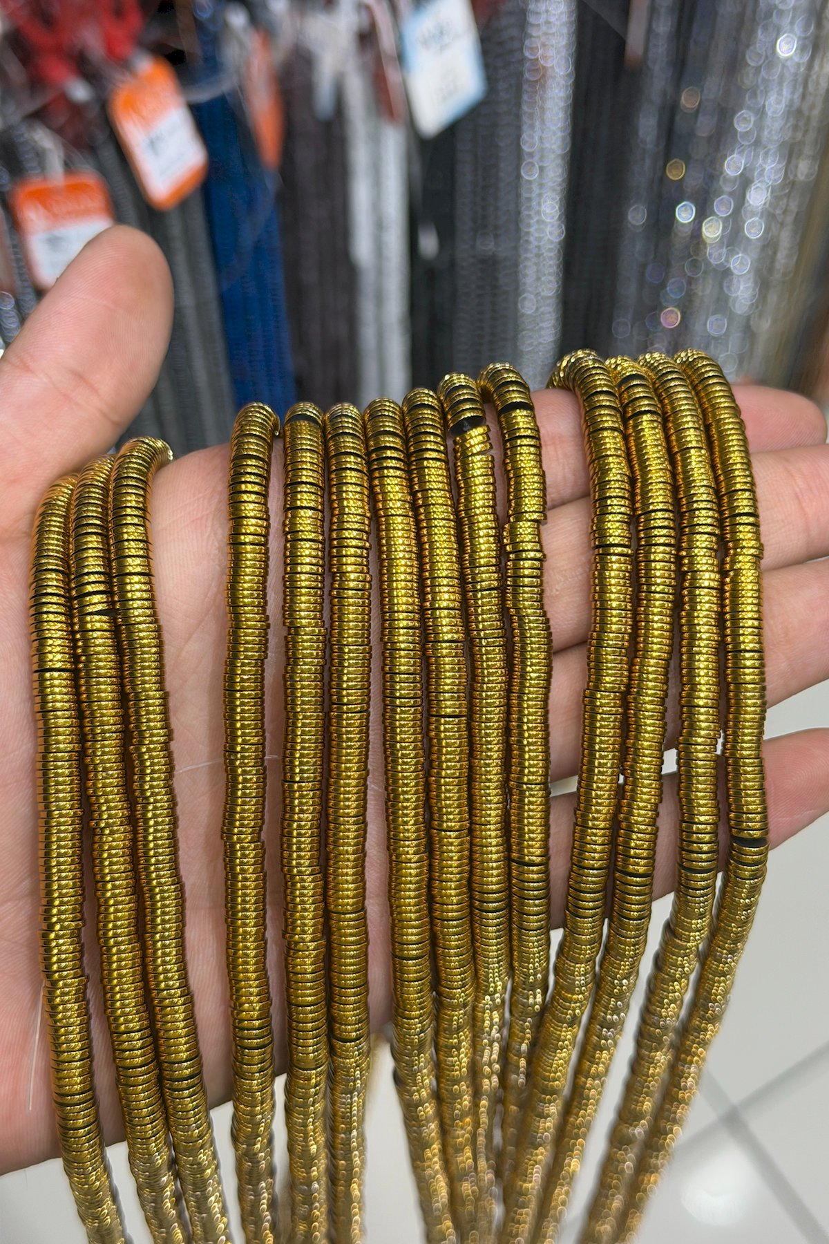 Hematit Taşı Disk Kesim Parlak Gold 6x1mm Doğal Taş Dizi