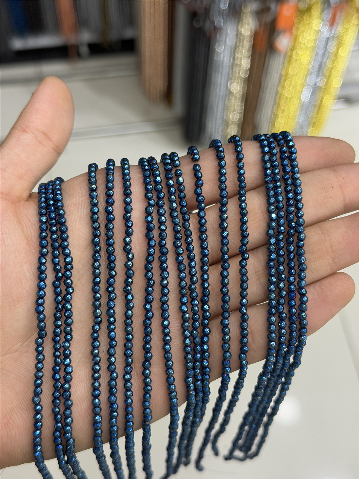 Hematit Taşı Faset Kesim Parlak Mavi 3mm Doğal Taş Dizi
