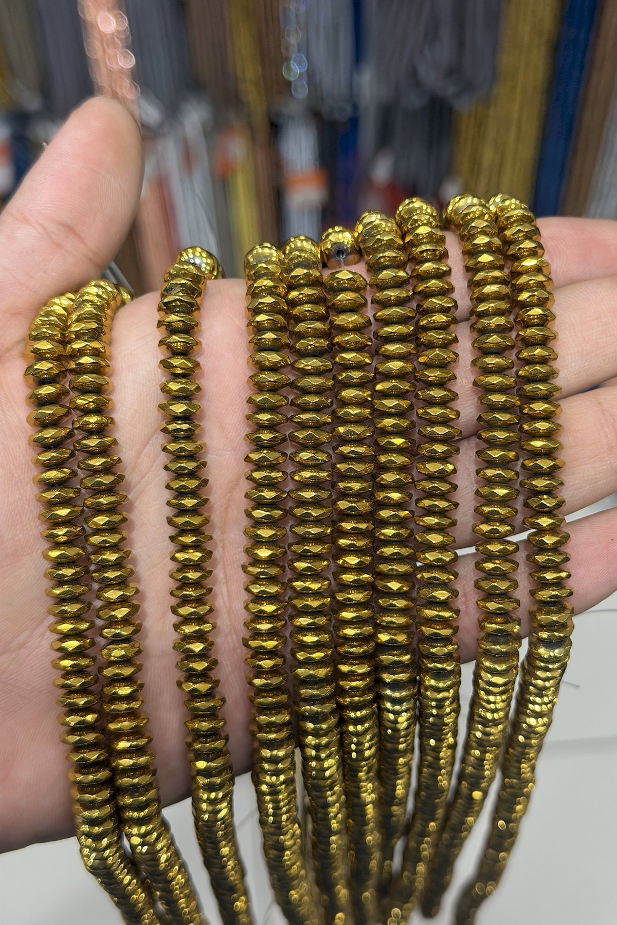 Hematit Taşı Fasetli Kesim Parlak Gold 8x3mm Doğal Taş Dizi