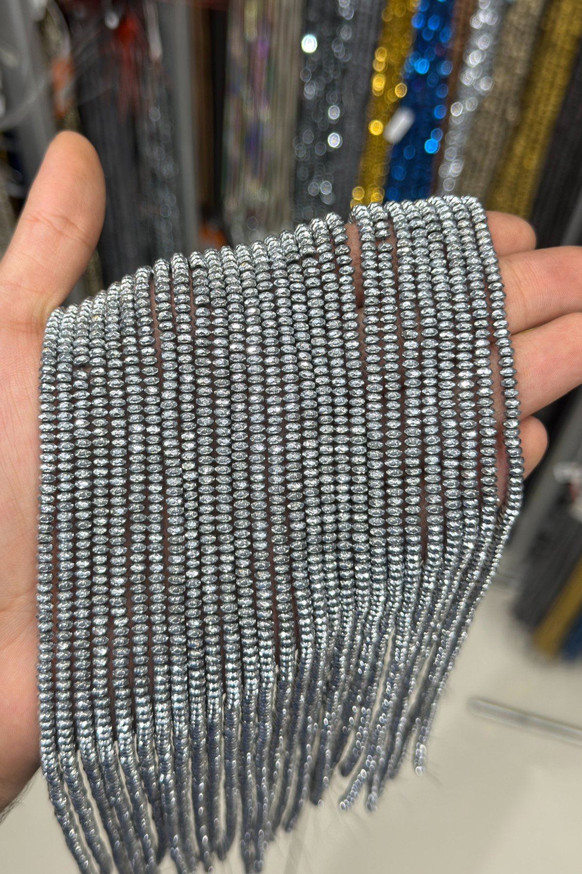 Hematite Natural Stone Shiny Cylinder Washer Cut 4x2mm String Of Beads