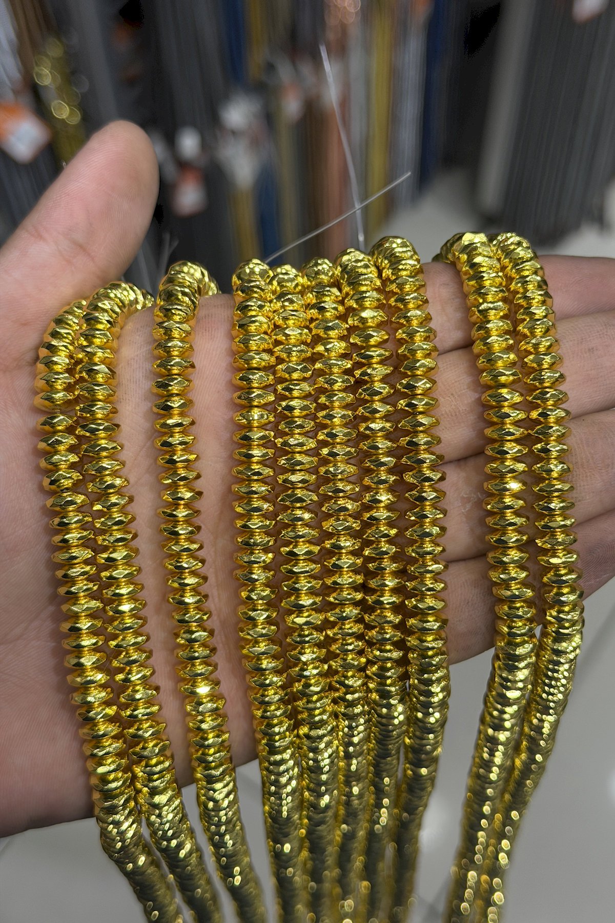 Hematit Taşı Fasetli Rondela Kesim Altın Sarı 8x3mm Doğal Taş Dizi