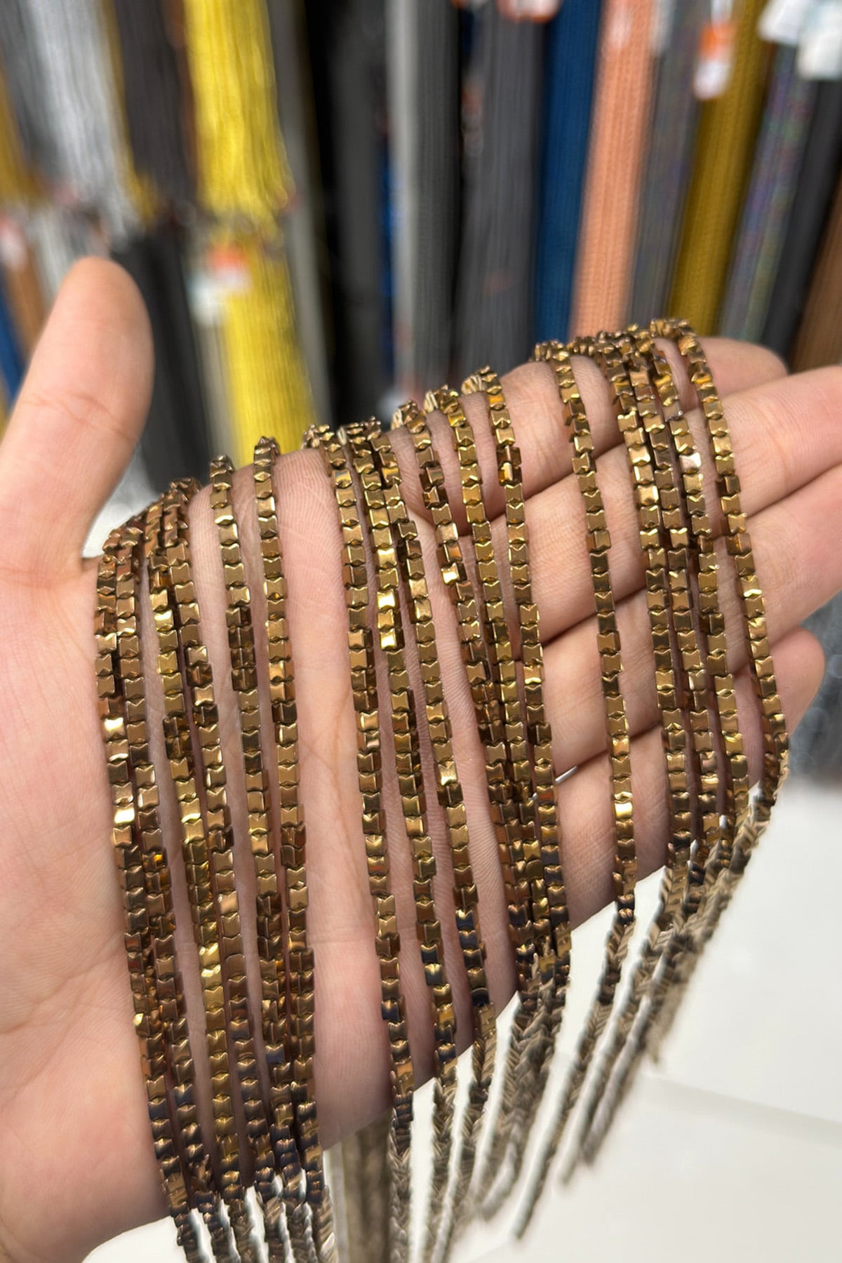Hematite Natural Stone Shiny Brown Cube Cut 3x3mm String Of Beads