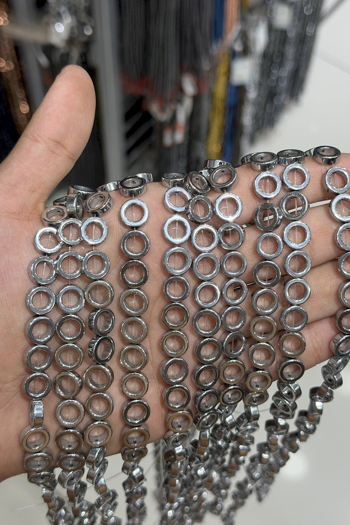 Hematit Taşı İçi Kesim Parlak Gümüş 10mm Doğal Taş Dizi