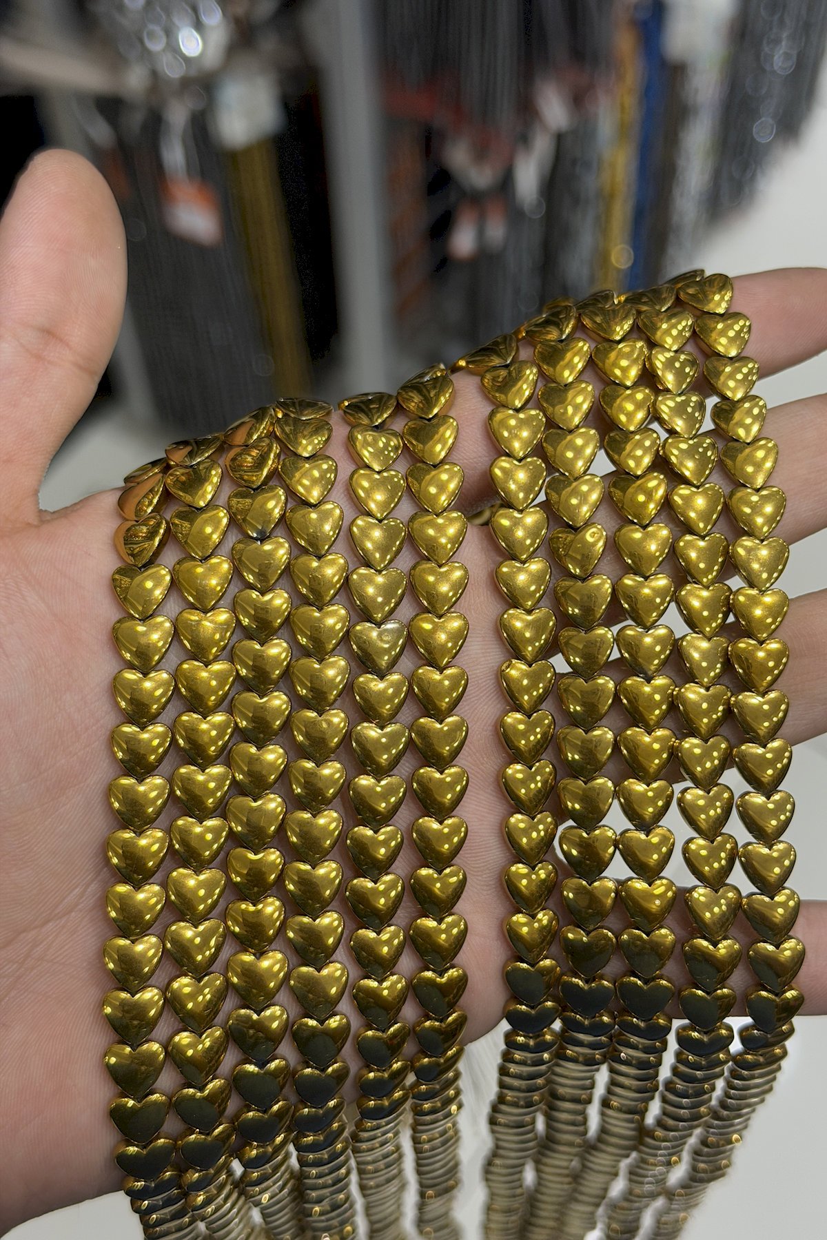 Hematit Taşı Kalp Kesim Parlak Gold 8mm Doğal Taş Dizi