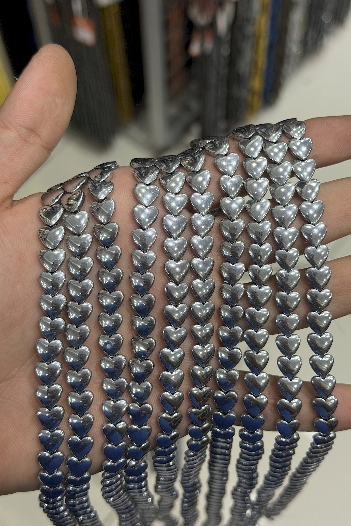 Hematit Taşı Kalp Kesim Parlak Gümüş 8mm Doğal Taş Dizi