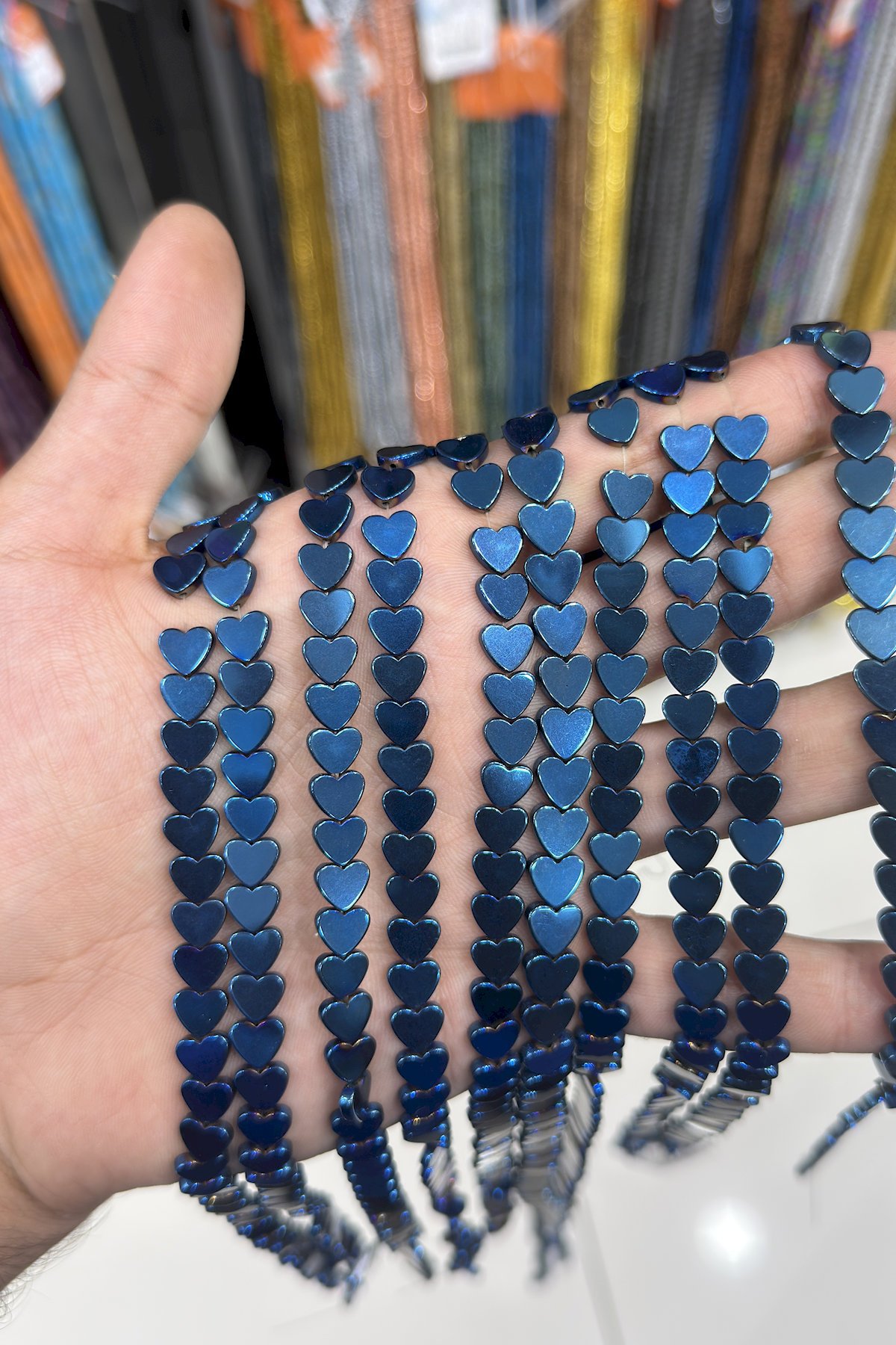 Hematit Taşı Kalp Kesim Parlak Mavi 8mm Doğal Taş Dizi