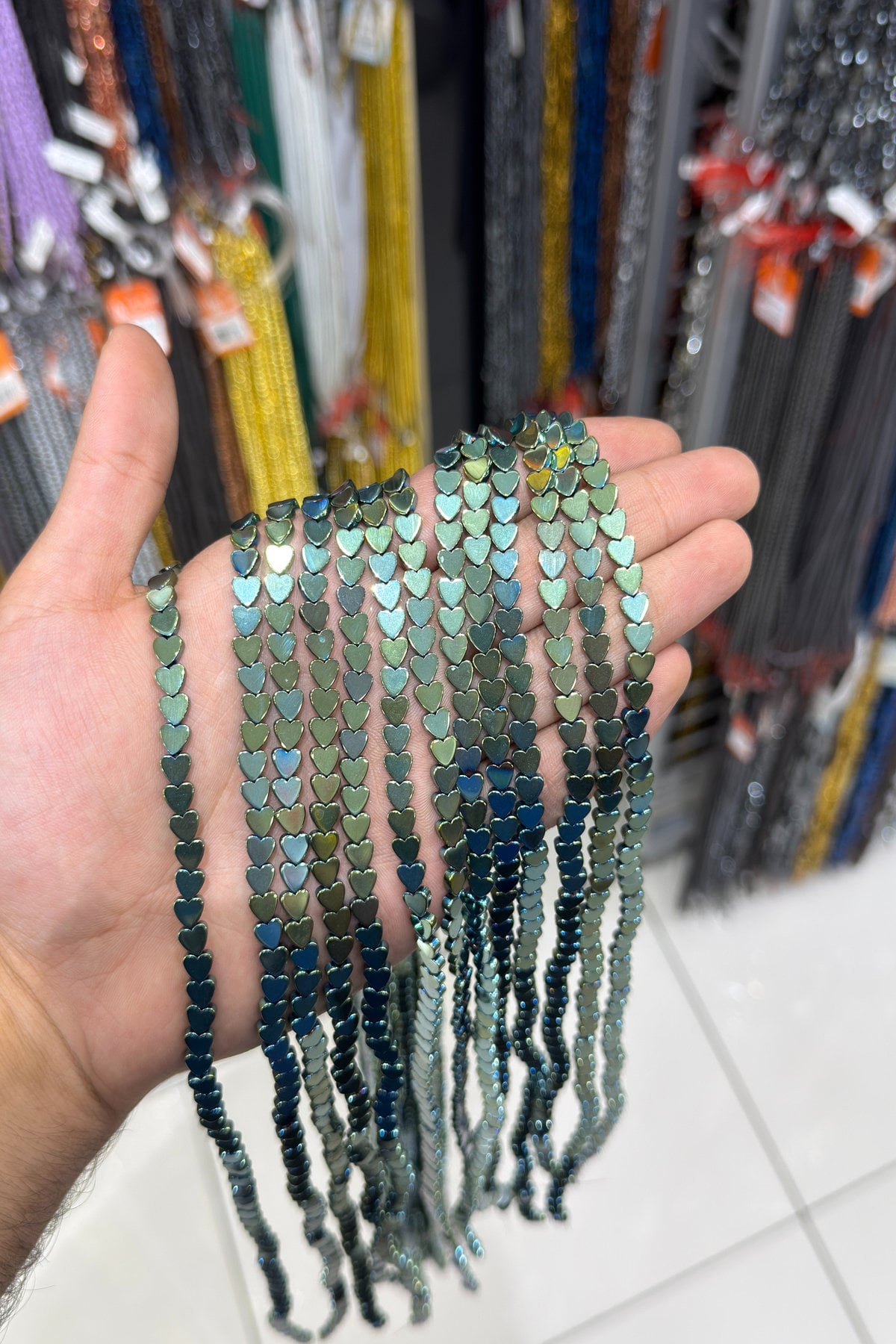 Hematite Natural Stone Shiny Green Heart Cut 6mm String Of Beads