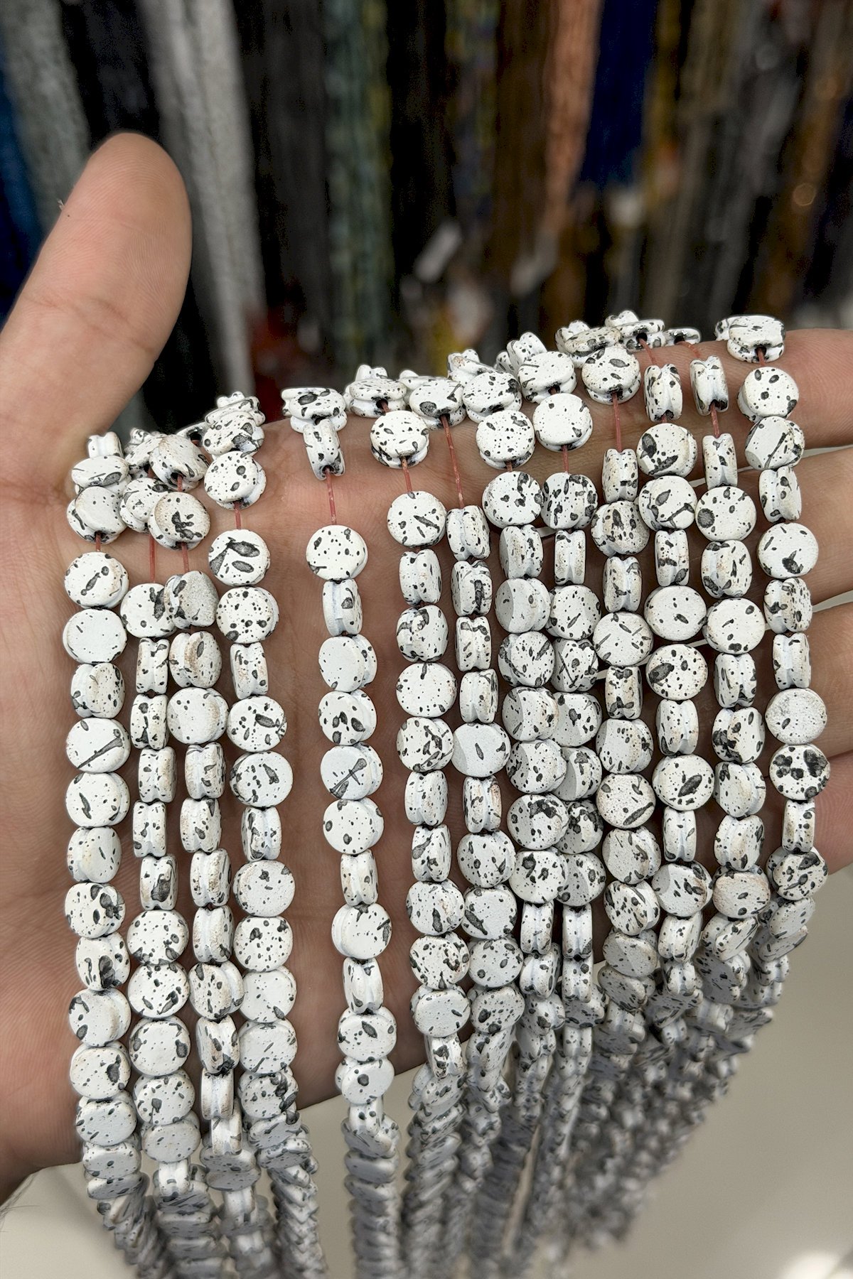 Hematit Taşı Kanallı Daire Kesim Beyaz 8x4mm Doğal Taş Dizi