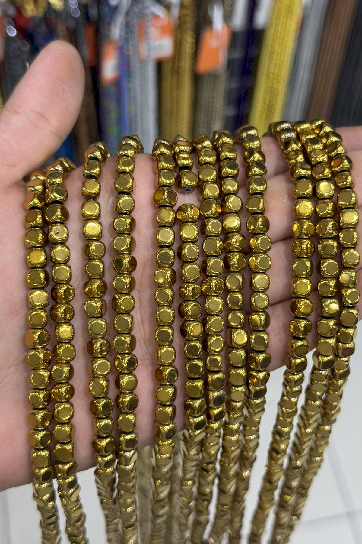 Hematite Natural Stone Shiny Gold Washer Cut 6x1mm String Of Beads