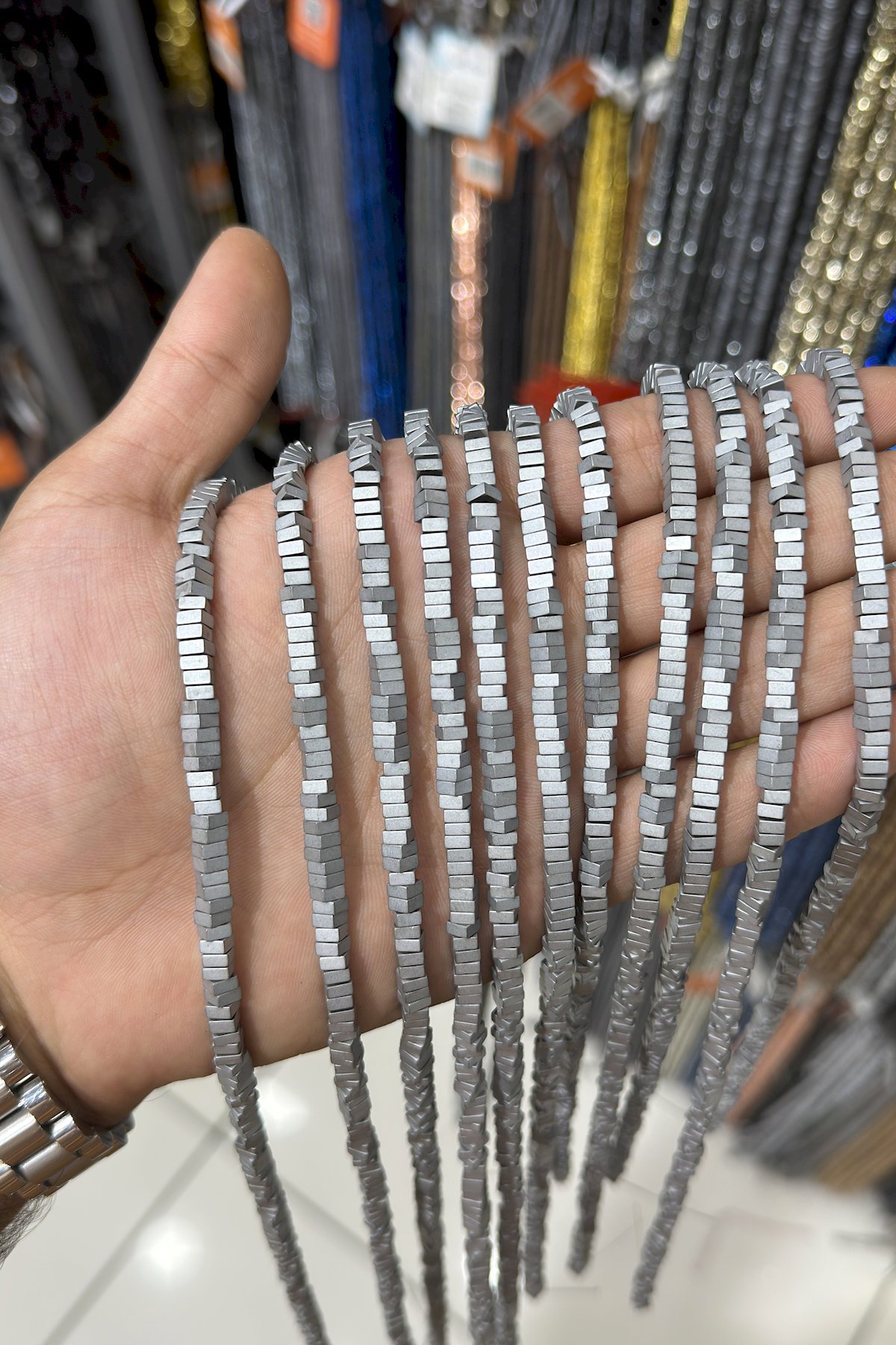 Hematite Natural Stone Matte Light Grey Square Dore Cut 4x2mm String Of Beads