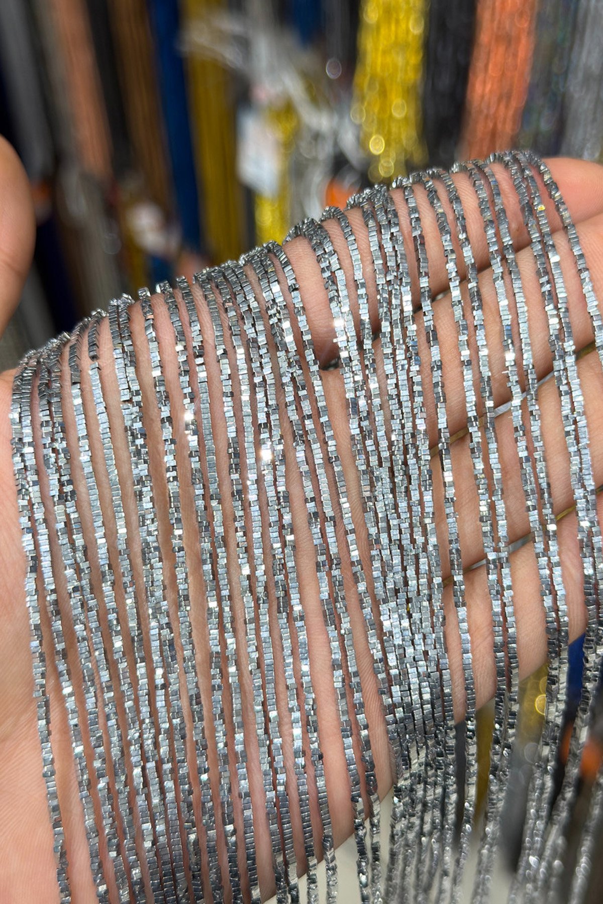 Hematit Taşı Kare Rondela Kesim Parlak Gümüş 1x8mm Doğal Taş Dizi