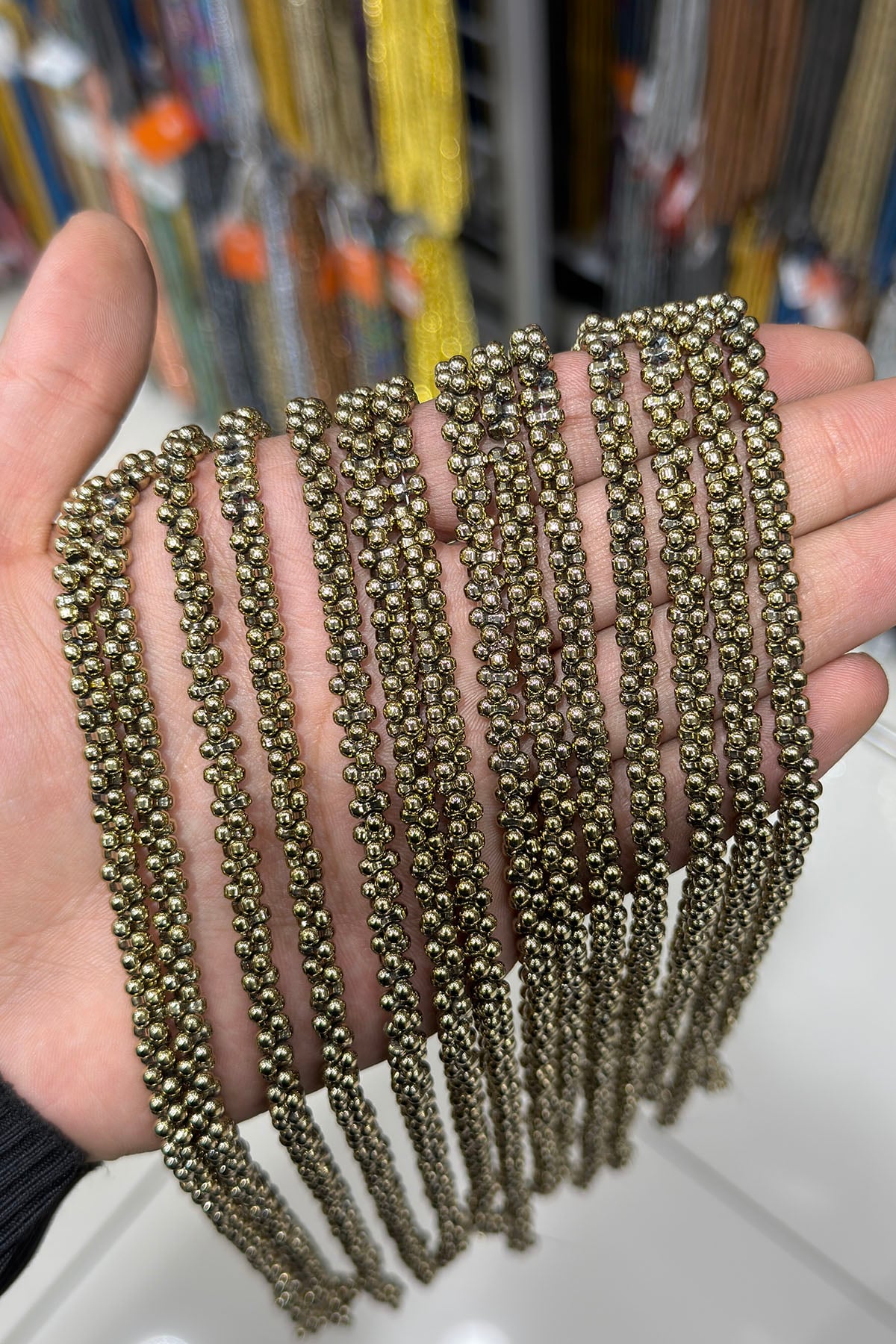Hematit Taşı Kemik Kesim 6x3mm- Parlak Antik Sarı Doğal Taş Dizi