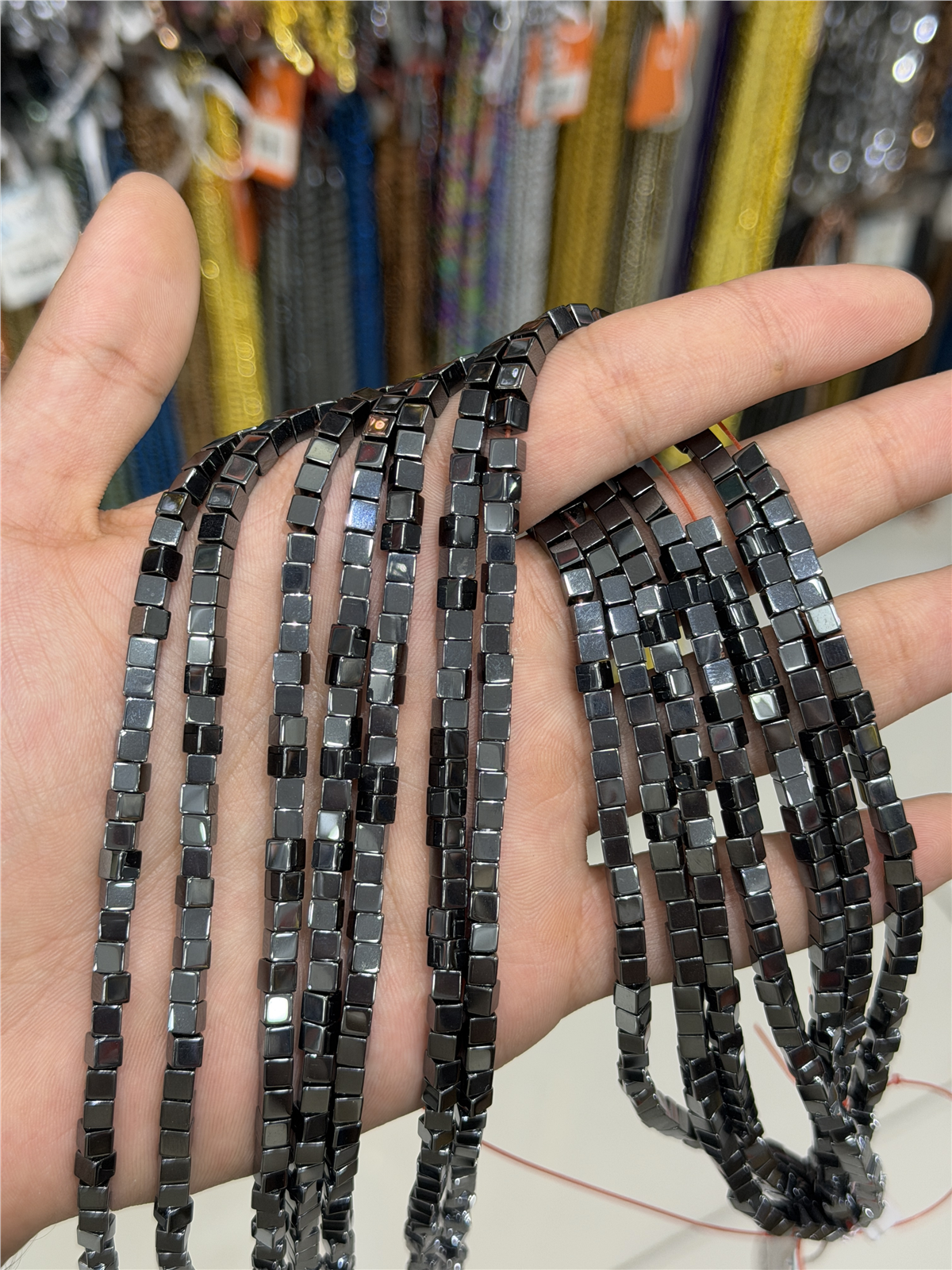 Hematite Natural Stone Shiny Smoked 4x4mm String Of Beads
