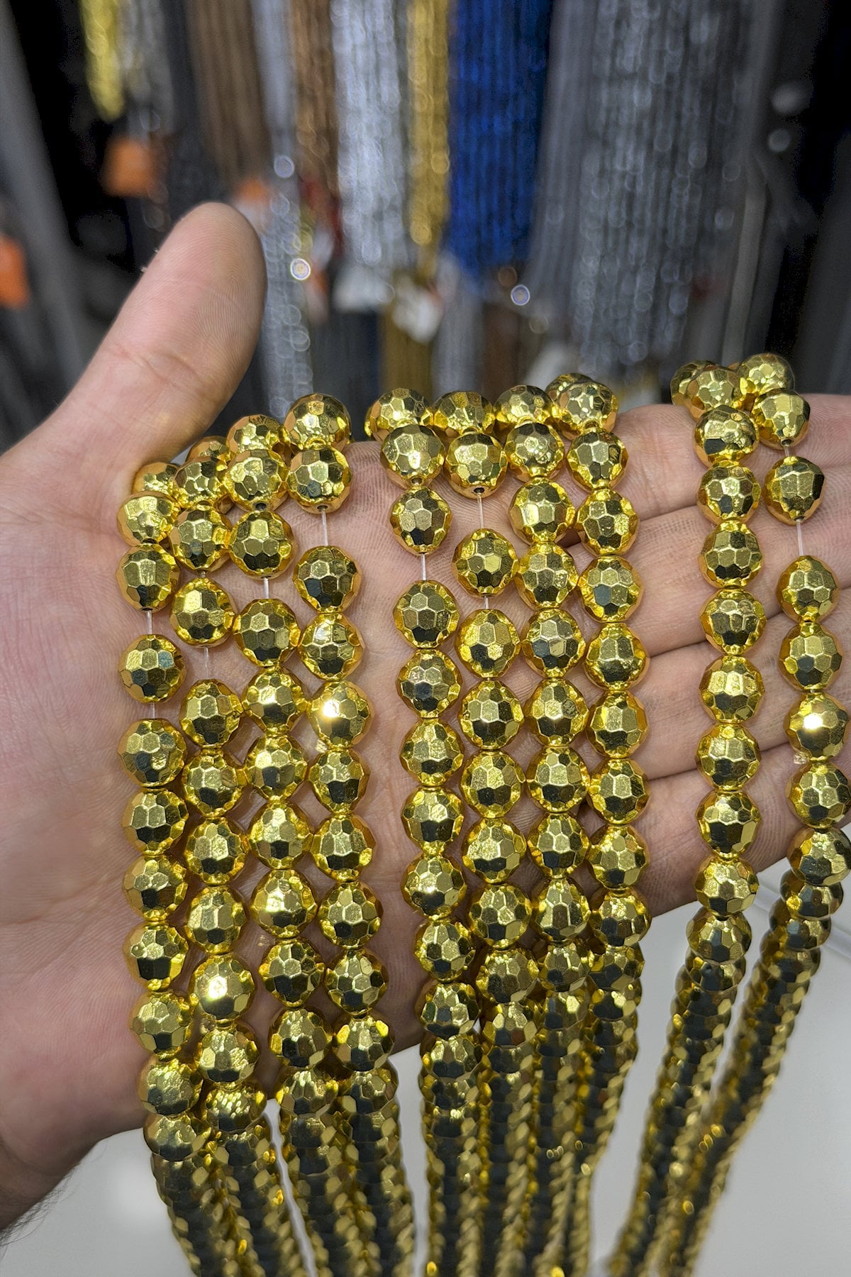 Hematit Taşı Küre Faset Kesim Altın Sarı 10mm Doğal Taş Dizi