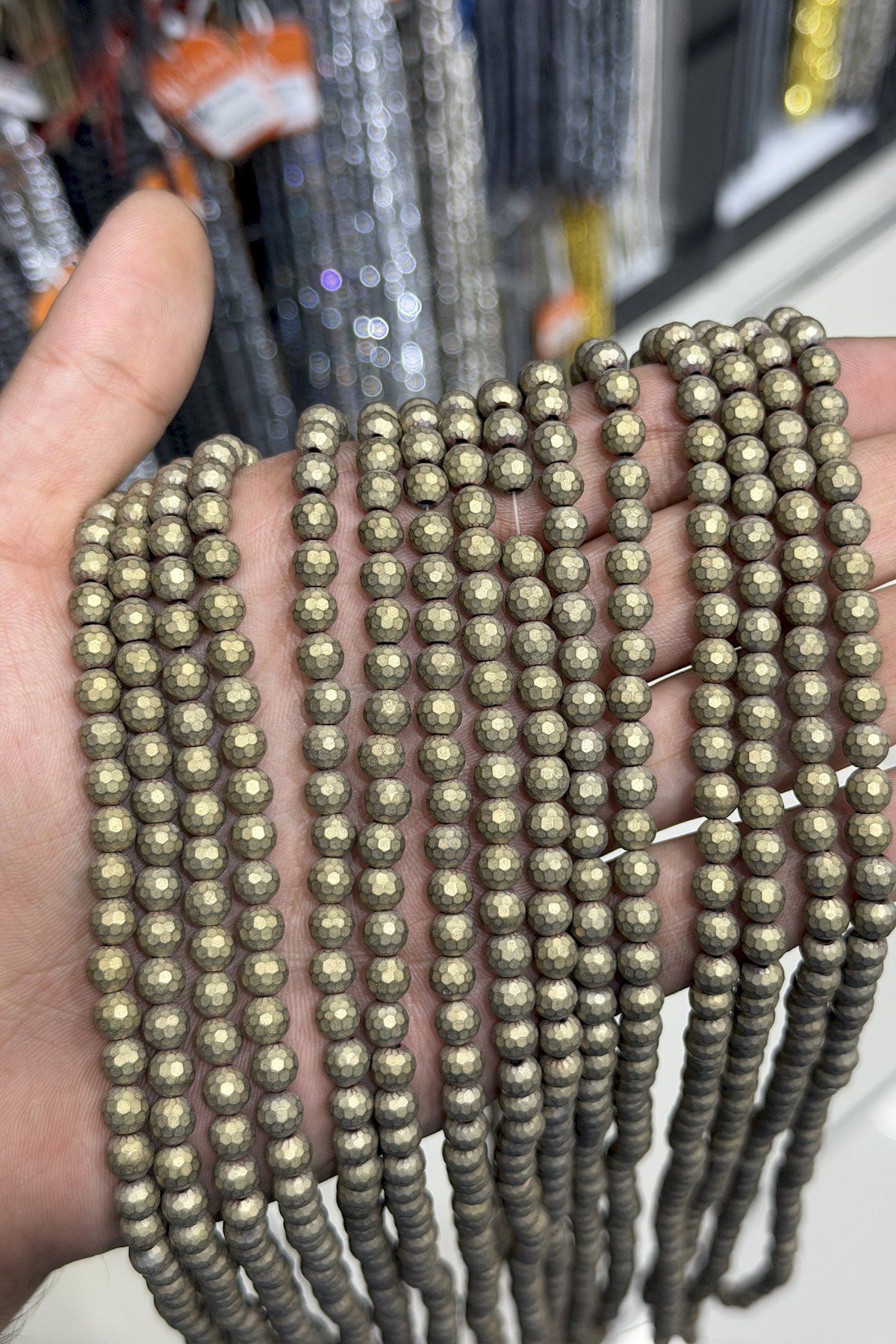 Hematit Taşı Küre Faset Kesim Mat Sarı 6mm Doğal Taş Dizi