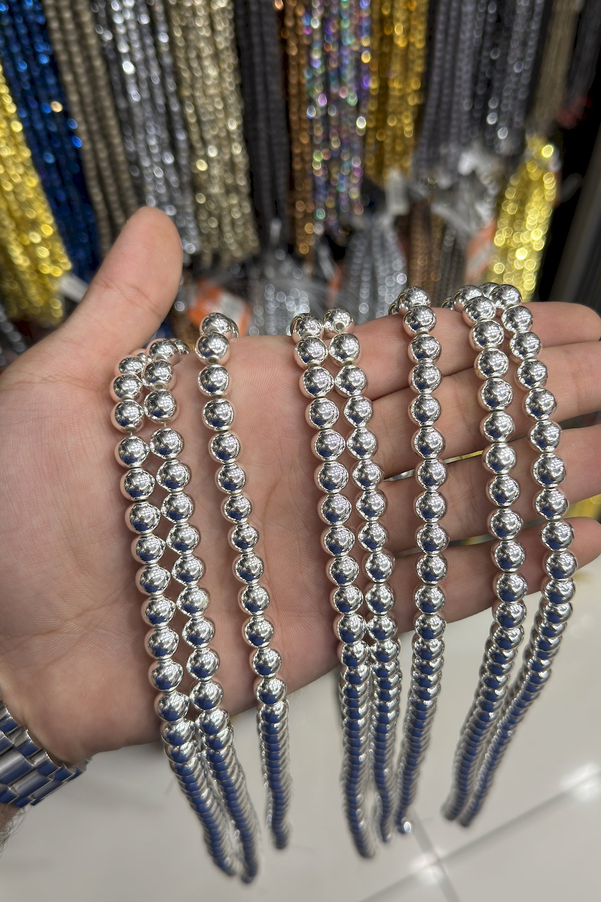 Hematit Taşı Küre Kesim Açık Gümüş 8mm Doğal Taş Dizi