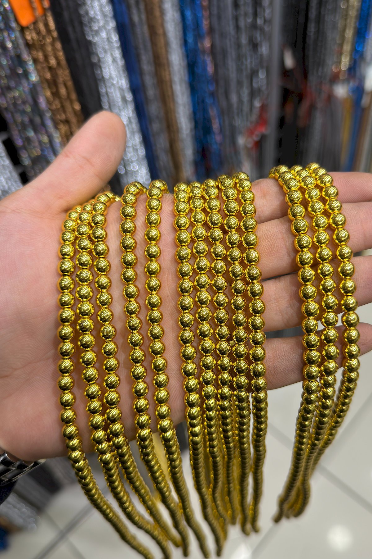 Hematit Taşı Küre Kesim Altın Sarı 6mm Doğal Taş Dizi