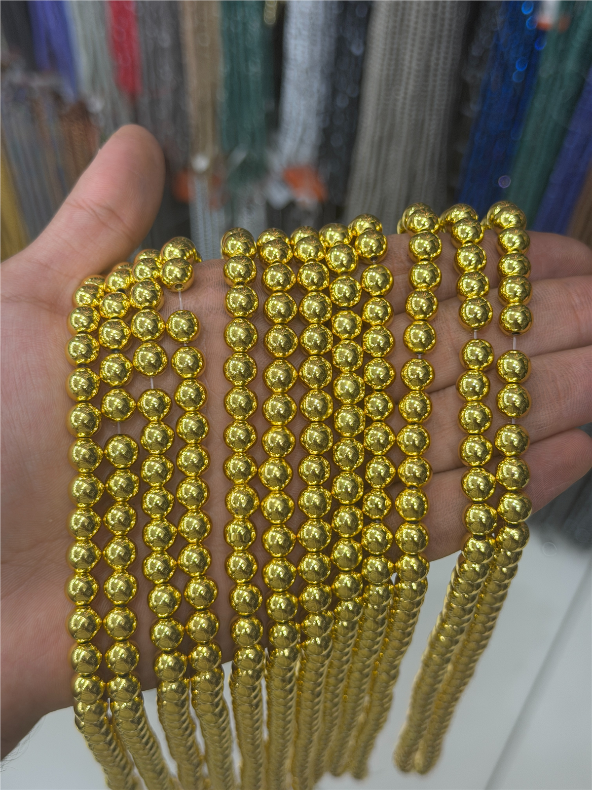 Hematit Taşı Küre Kesim Altın Sarı 8mm Doğal Taş Dizi