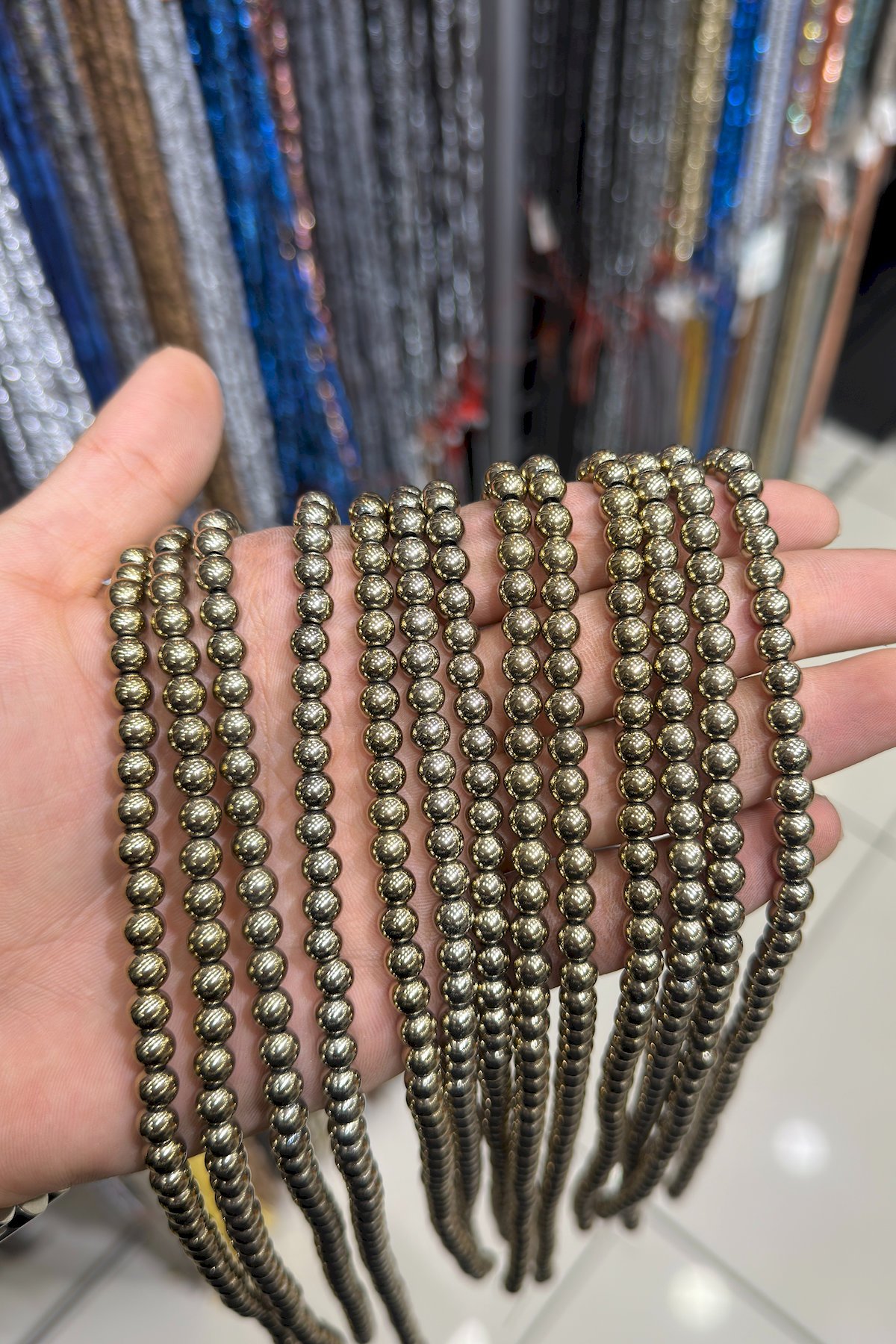 Hematit Taşı Küre Kesim Parlak Antik Sarı 6mm Doğal Taş Dizi