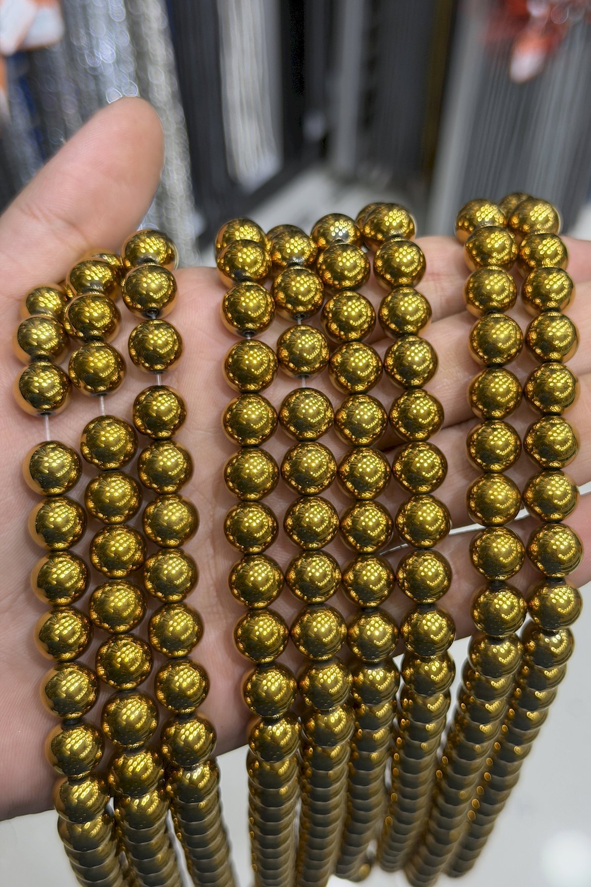 Hematit Taşı Küre Kesim Parlak Gold 10mm Doğal Taş Dizi