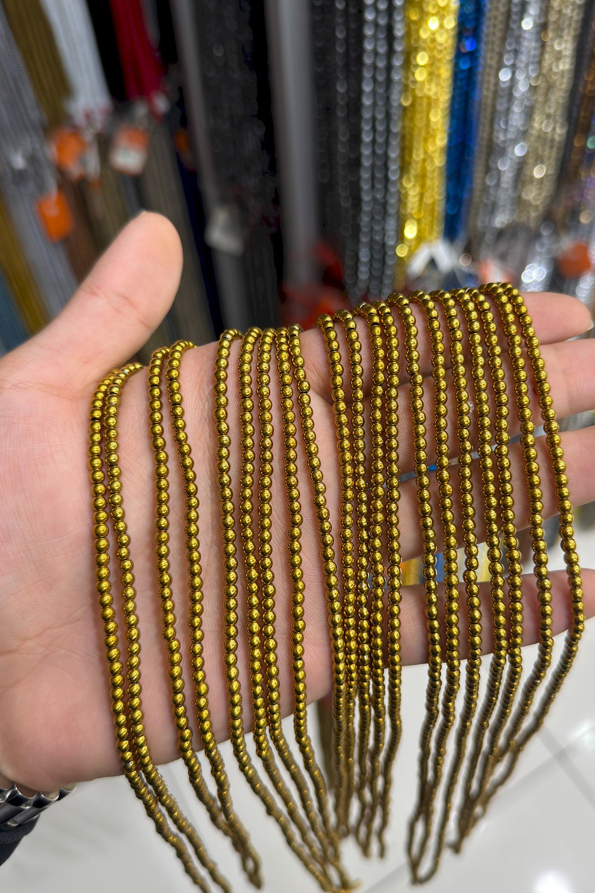 Hematit Taşı Küre Kesim Parlak Gold 3mm Doğal Taş Dizi
