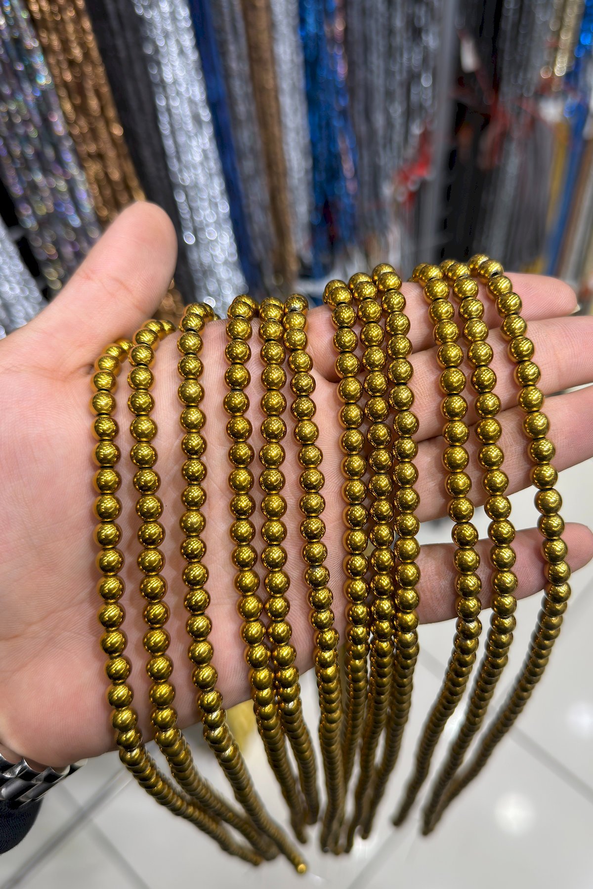 Hematit Taşı Küre Kesim Parlak Gold 6mm Doğal Taş Dizi