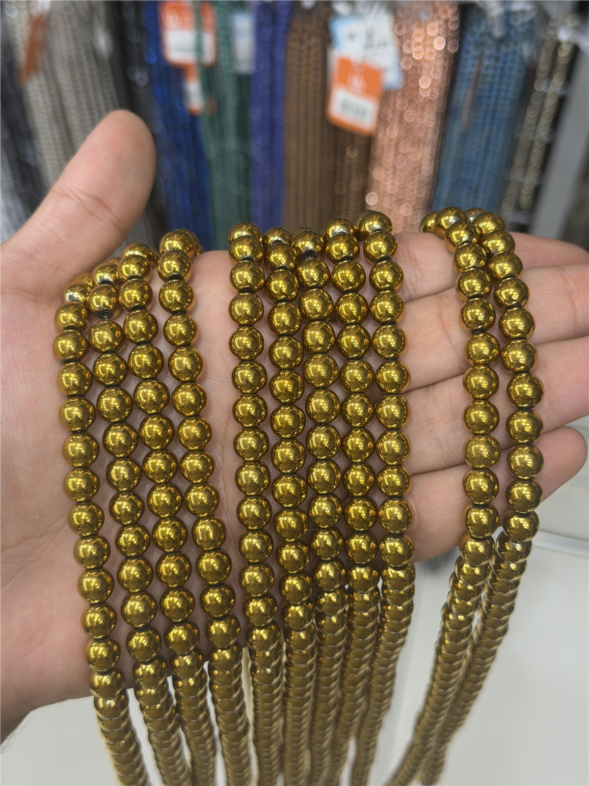 Hematit Taşı Küre Kesim Parlak Gold 8mm Doğal Taş Dizi