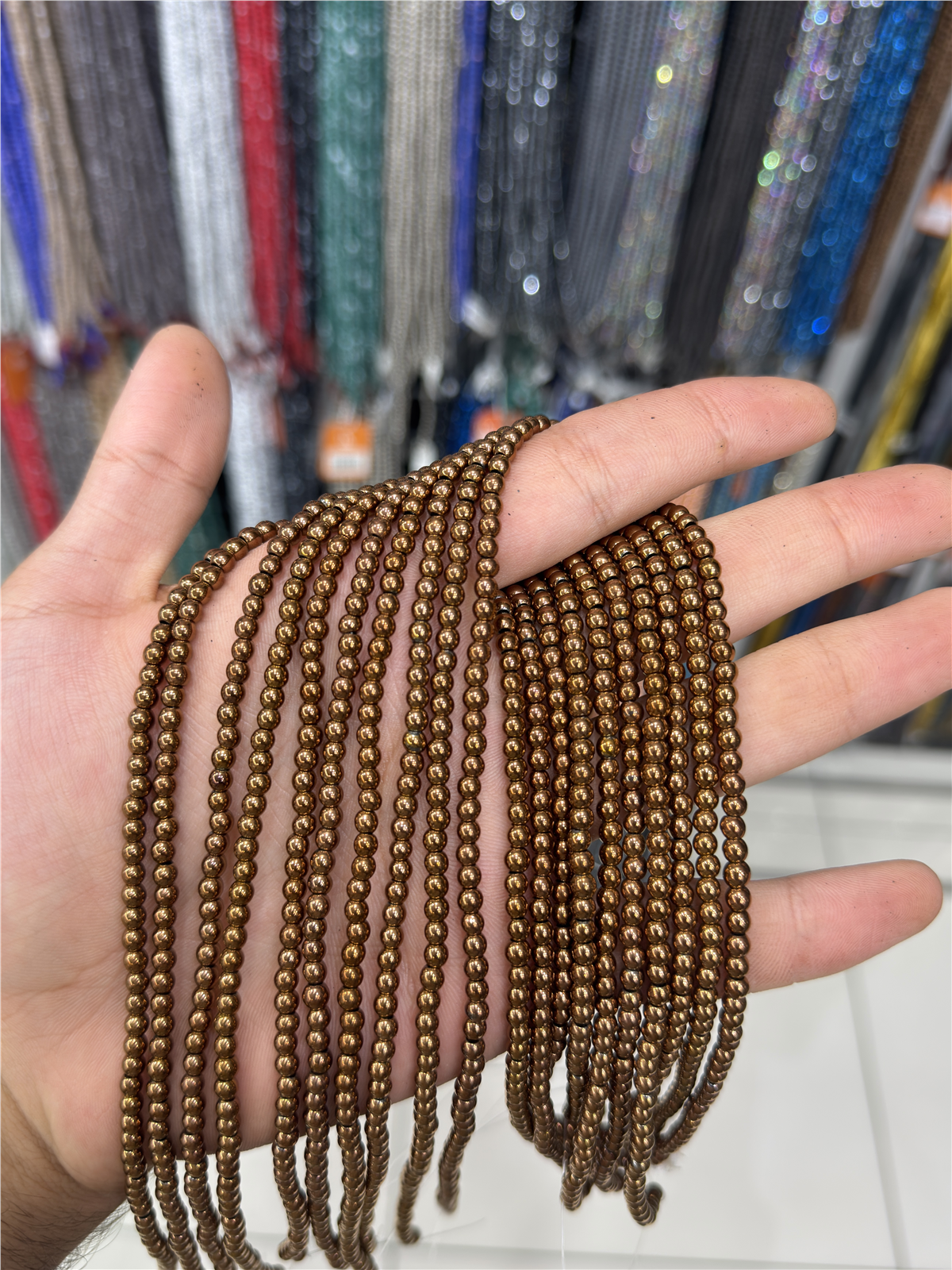 Hematite Natural Stone Shiny Brown Globe Cut 4mm String Of Beads