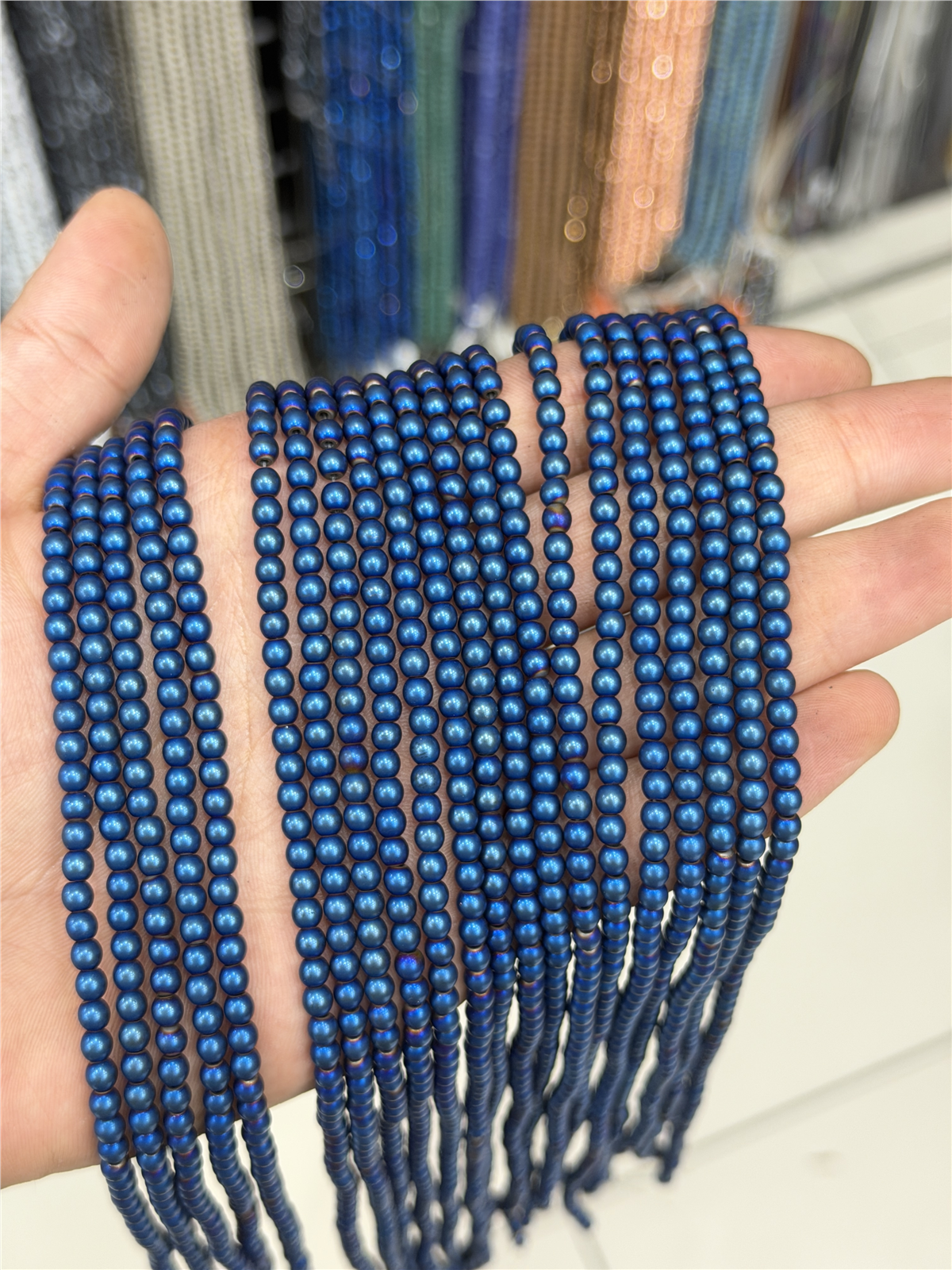 Hematite Natural Stone Shiny Blue 4mm String Of Beads