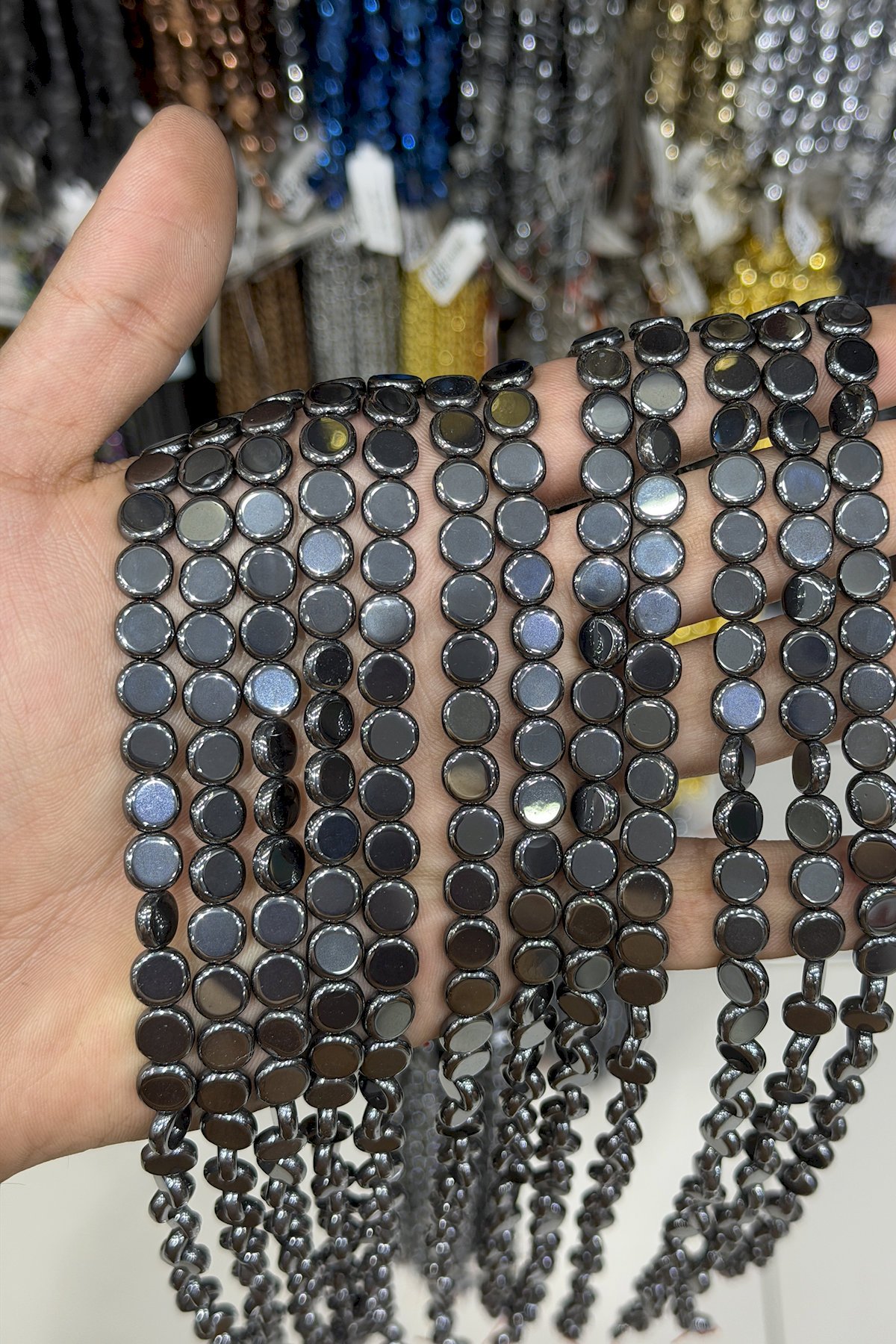 Hematit Doğal Taş Parlak Füme Daire Kesim 8x2mm Dizi