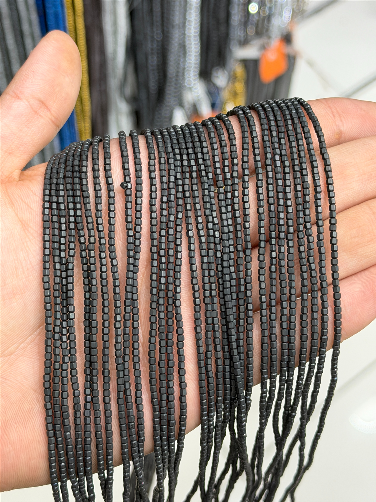 Hematite Natural Stone Matte Black 2x2mm String Of Beads