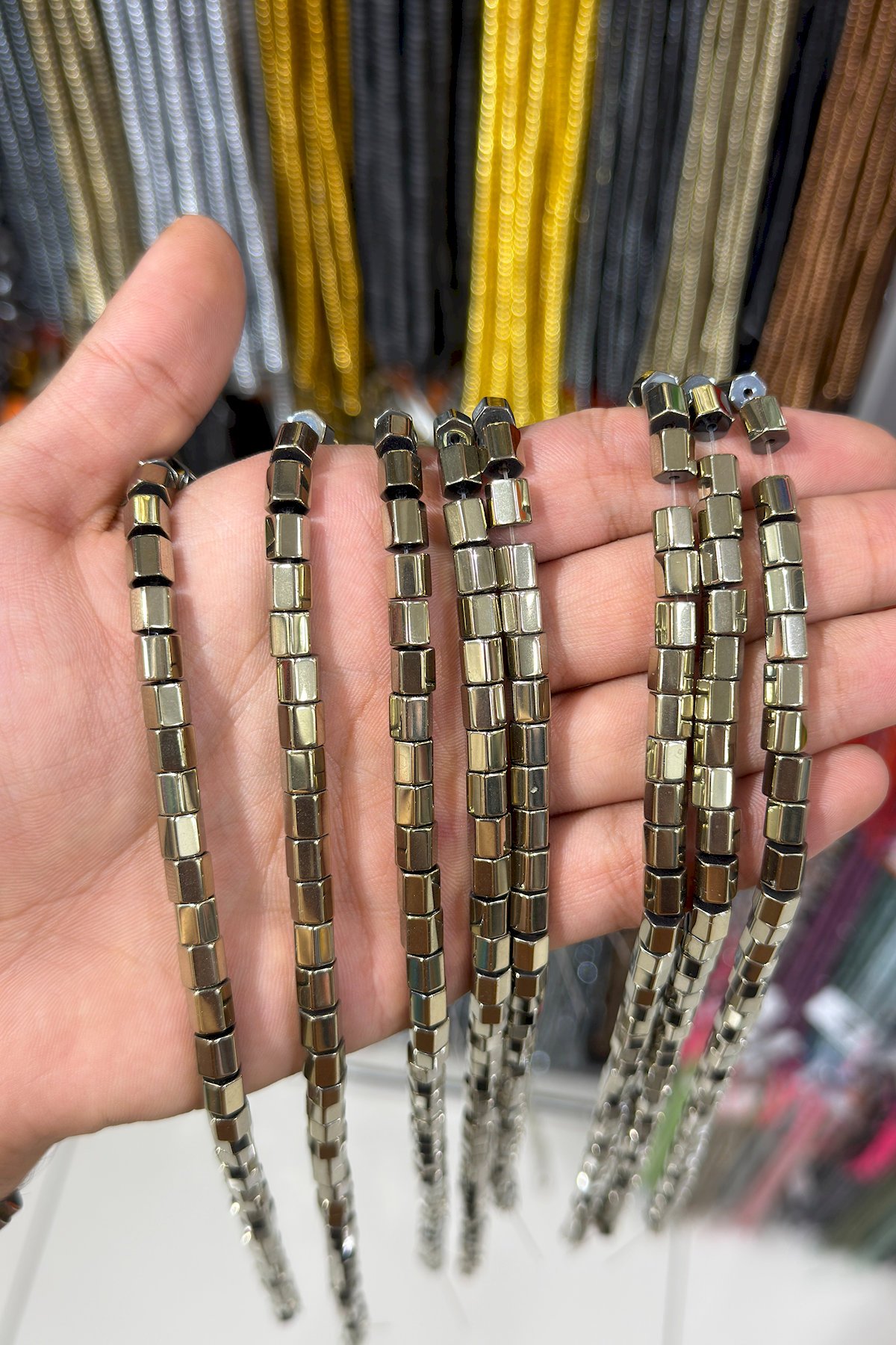 Hematite Stone - Shiny Antique Gold-Tone Bead Strand