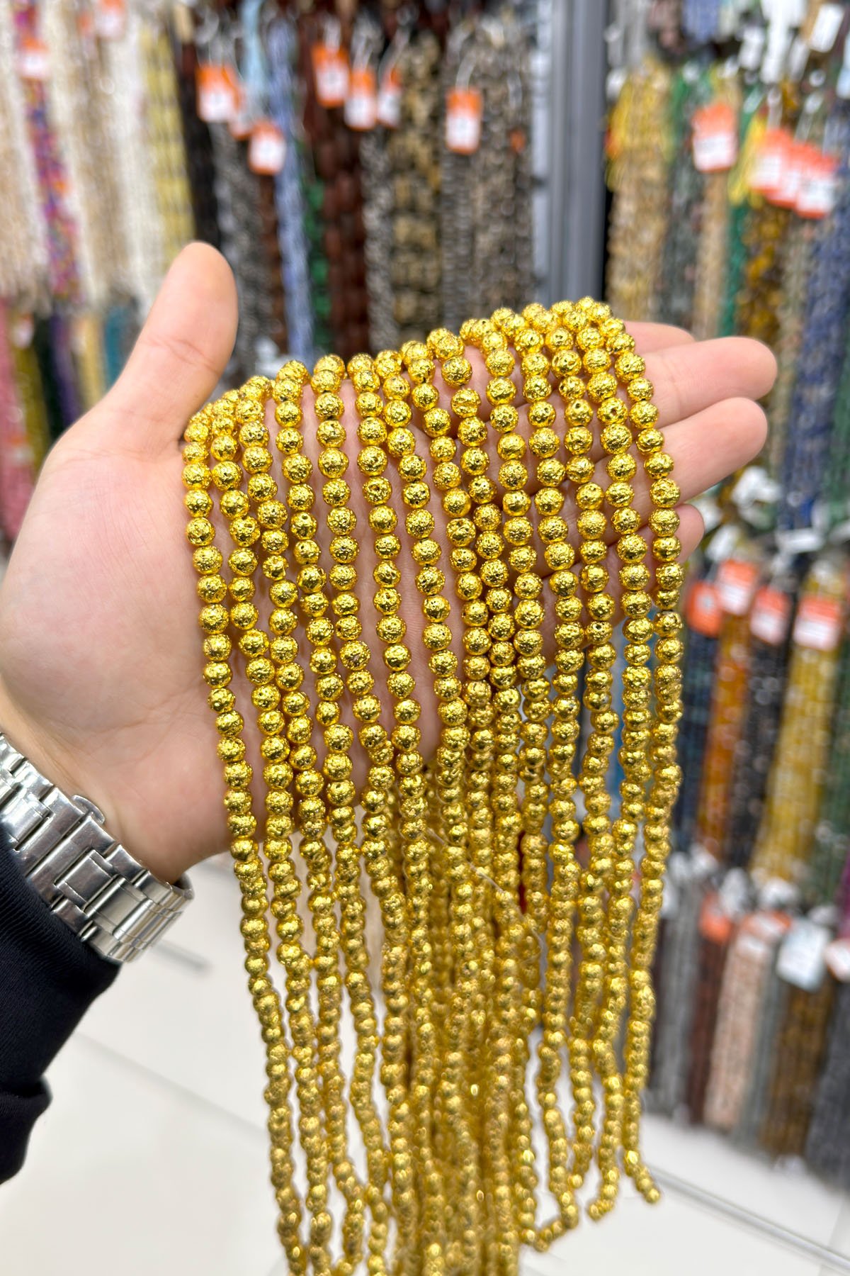 Hematit Taşı Pütürlü Küre Kesim 7x7mm-Pütürlü Sarı Doğal Taş Dizi