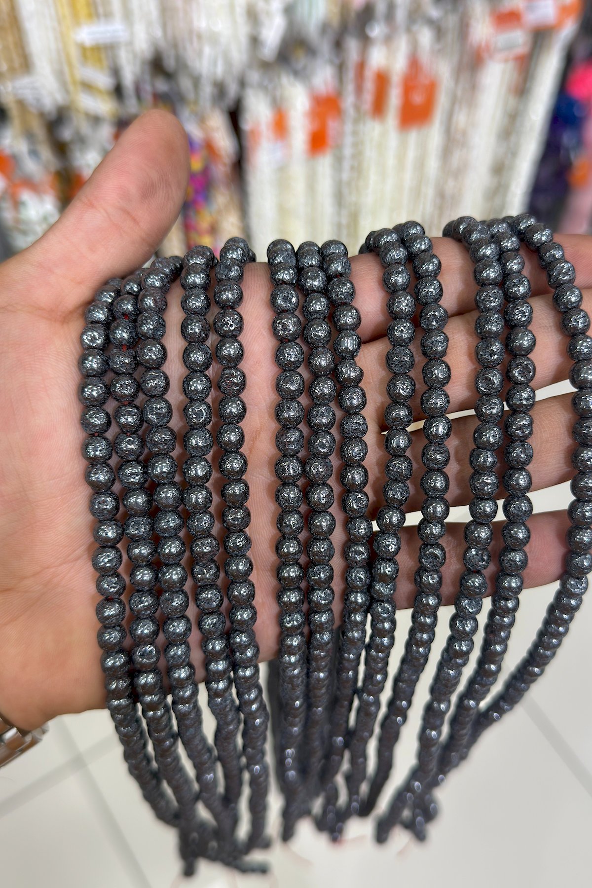 Hematit Taşı Pütürlü Küre Kesim 7x7mm- Parlak Füme Doğal Taş Dizi
