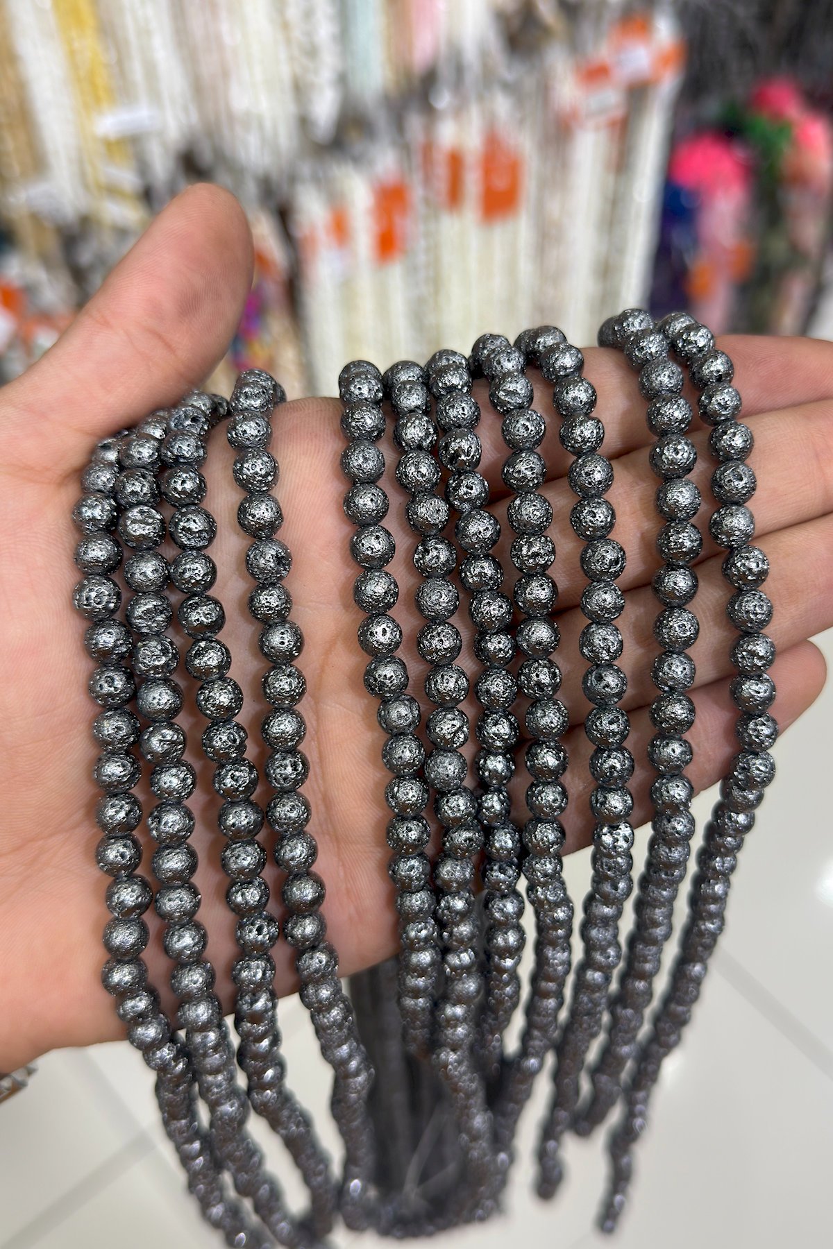 Hematit Taşı Pütürlü Küre Kesim 7x7mm-Pütürlü Füme Doğal Taş Dizi