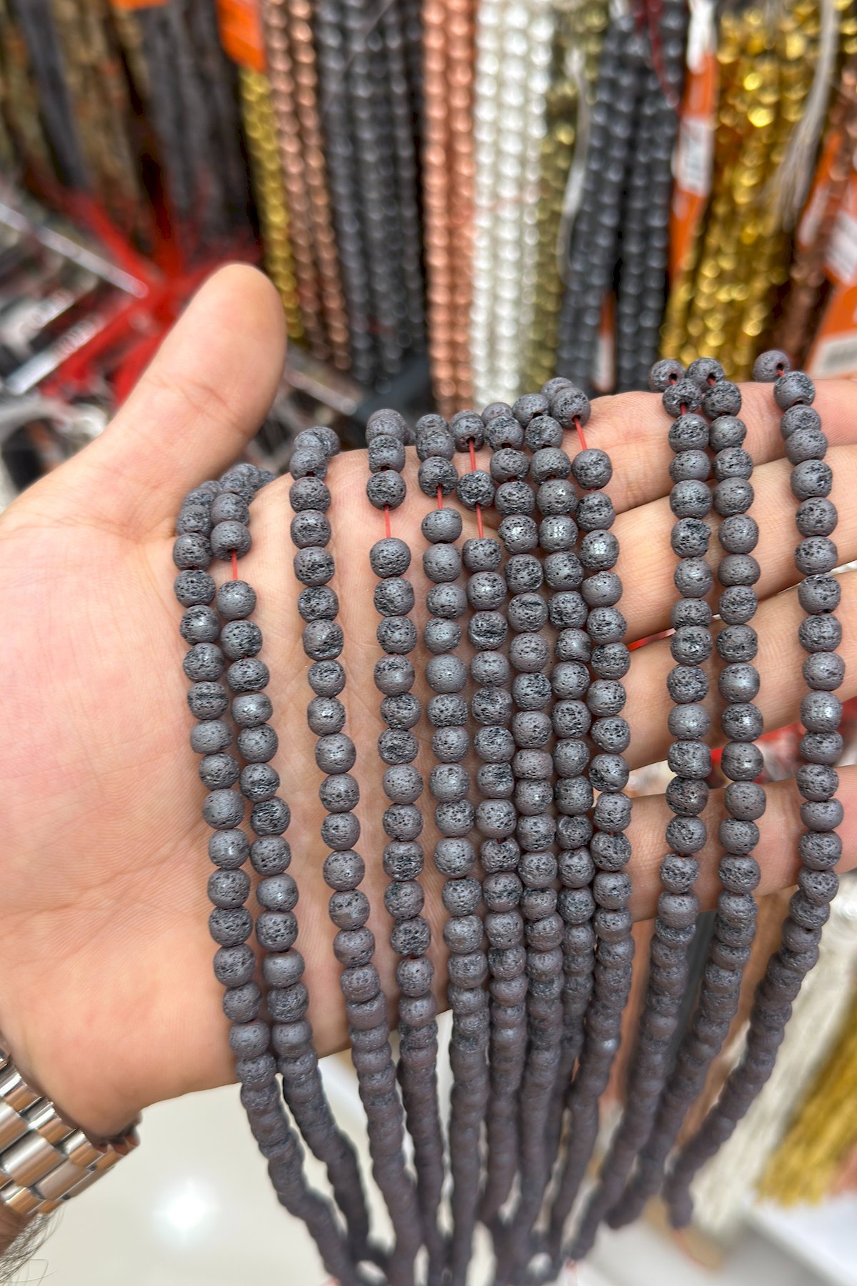 Hematit Taşı Pütürlü Küre Kesim 7x7mm- Mat Gri Doğal Taş Dizi